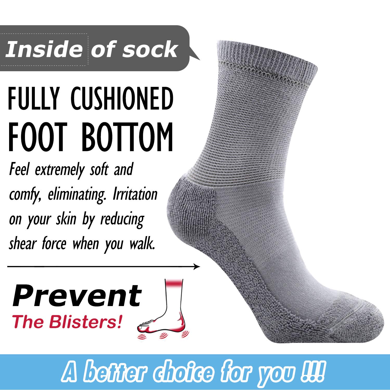 4 Pack Non-Binding Diabetic Socks for Men & Women - Loose Top Crew Cotton Socks with Thick Cushioning | Ideal for Circulation, Comfort & Daily Wear