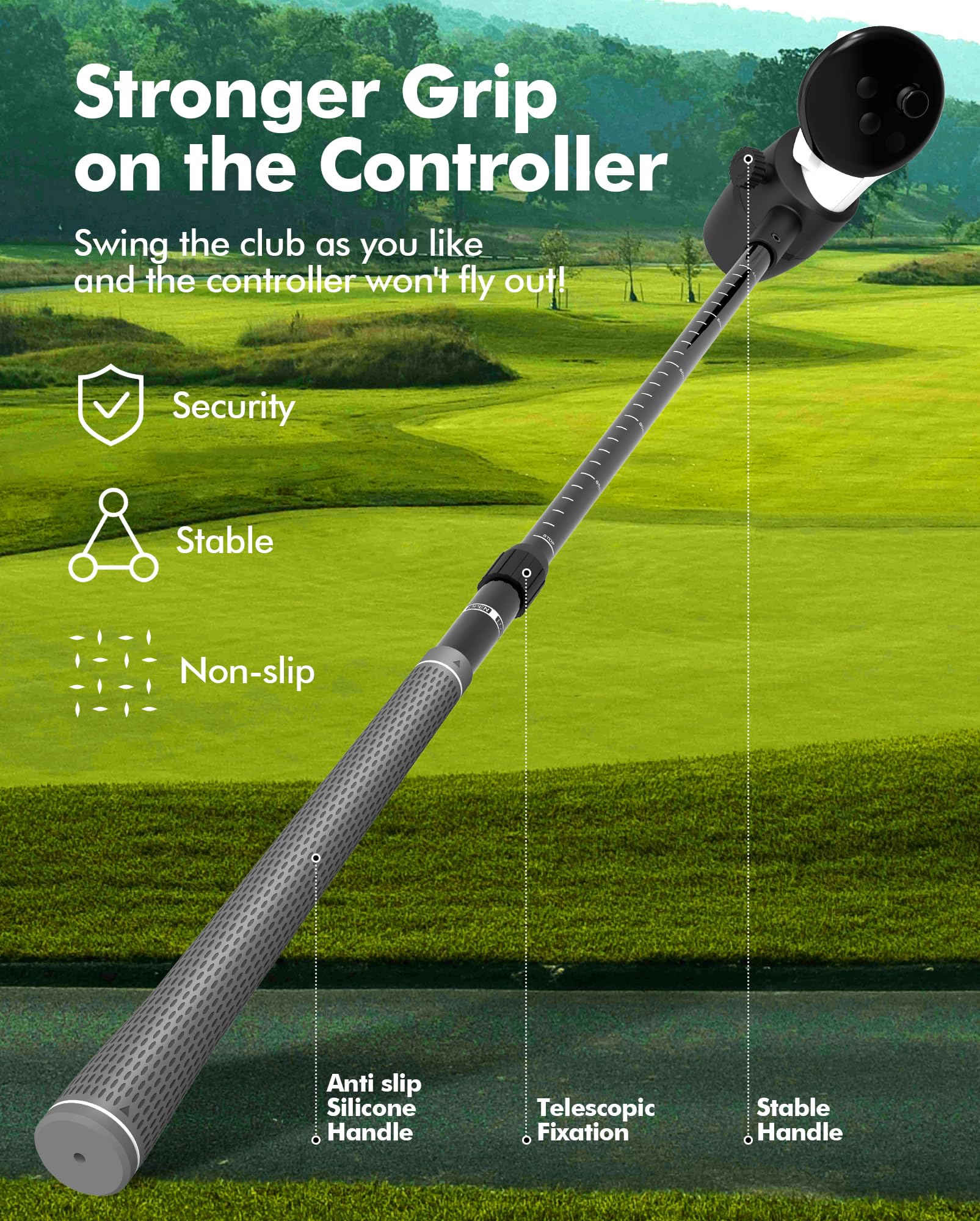 Adjustable Length VR Golf Club Handle Attachment for Meta Oculus Quest 2/3/3S/Pro - Anti-Throwout Right Controller Accessory for Immersive Golf Simulation Games