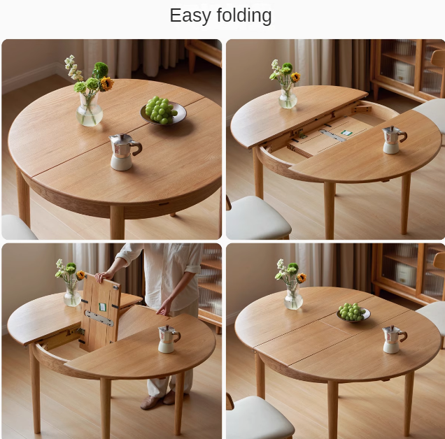 Solid Oak & Ash Wood Extendable Round Dining Table - Expandable for 4 to 8 People - Perfect for Small Spaces, Family Dinners & Entertaining Guests