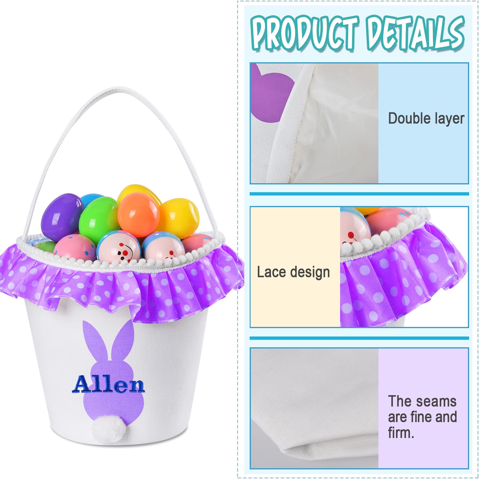 Jocidea Personalized Easter Basket for Kids - Customized Pink Easter Basket Bucket with Toys, Perfect for Easter Basket Stuffers & Toddler Gifts | Great for Easter Egg Hunts, Party Favors & Holiday Decorations