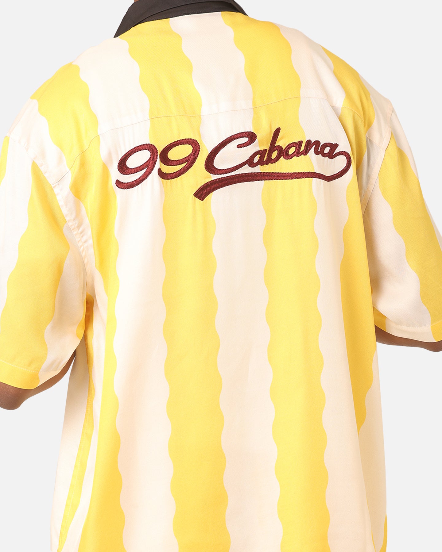 99 Cabana Bowling Short Sleeve Button Up Shirt for Men - Casual Hawaiian Aloha Shirt in Yellow/Off White - Perfect for Beach Parties, Summer Vacations & Tropical Getaways