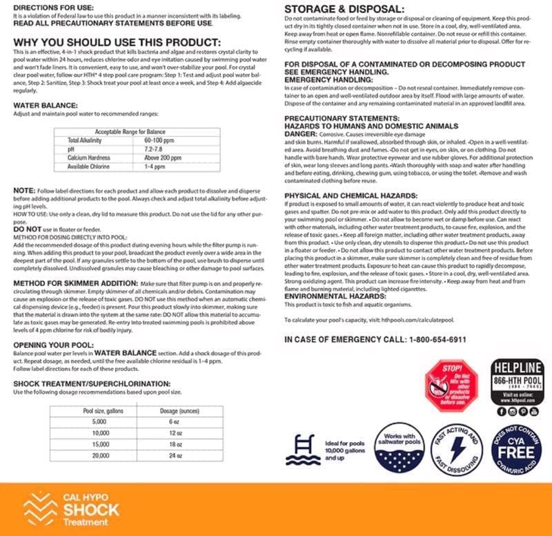 HTH 52043 Pool Care Shock Advanced - 2 lbs (2-Pack) Swimming Pool Chemical for Bacteria & Algae Prevention | Calcium Hypochlorite Formula | Ideal for Weekly Pool Maintenance & Water Sanitation