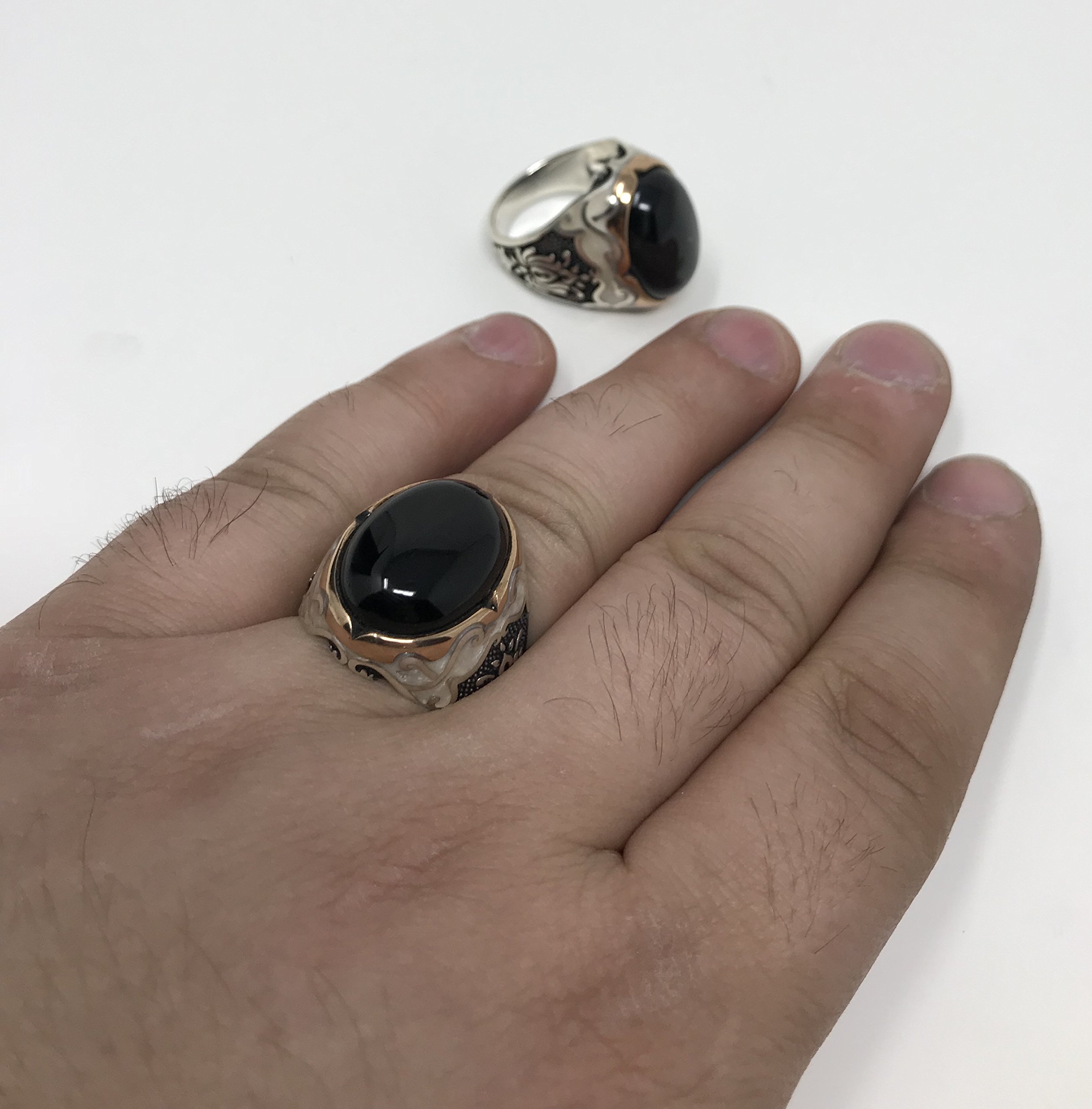 925K Sterling Silver Black Onyx & Mother of Pearl Enameled Men's Ring - Special Edition K62H for Wedding, Anniversary & Formal Occasions