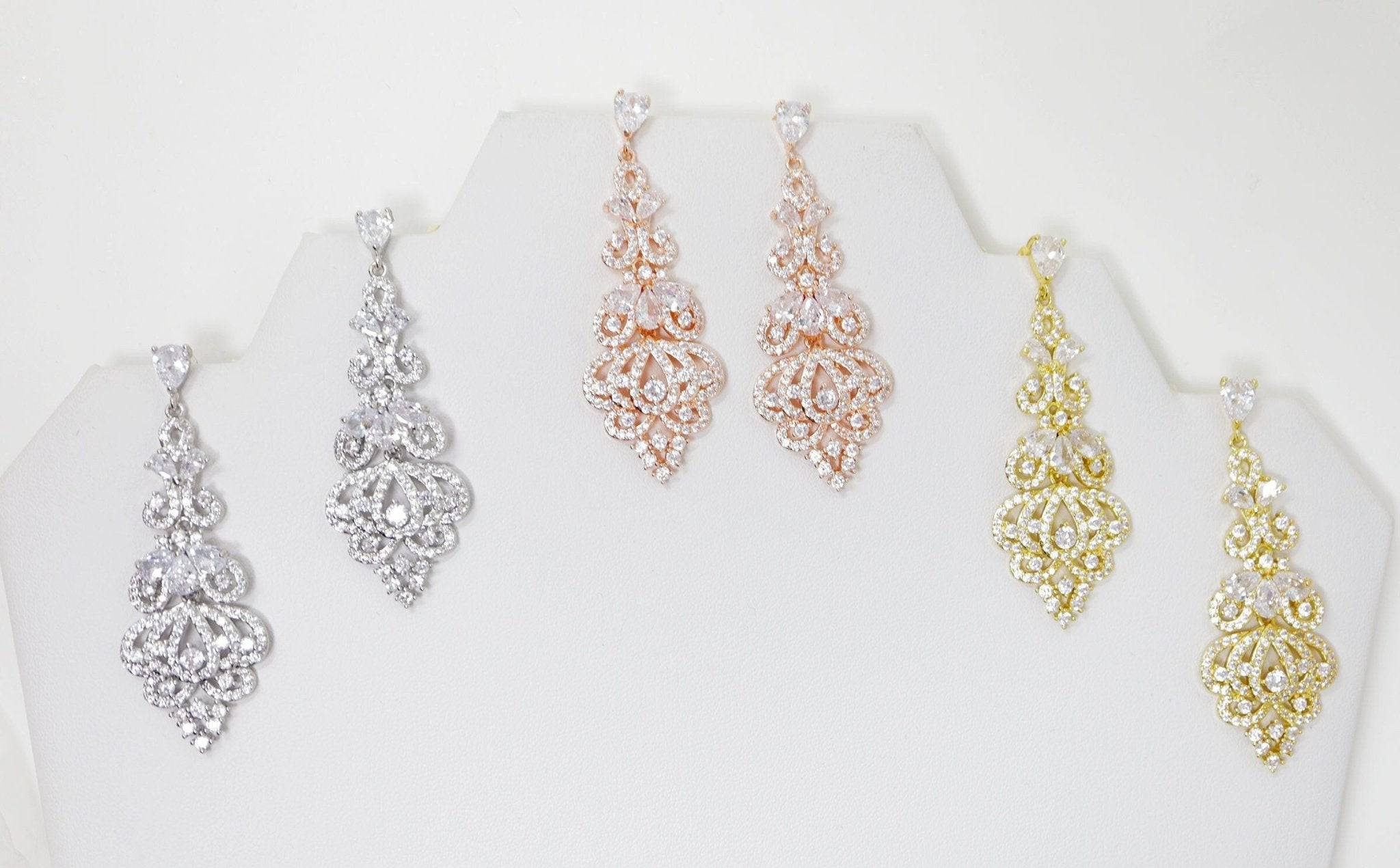 Cubic Zirconia Chandelier Earrings - Diamond Drop Crystal Bridal Jewelry for Women | Elegant Statement Earrings for Weddings, Parties & Special Occasions