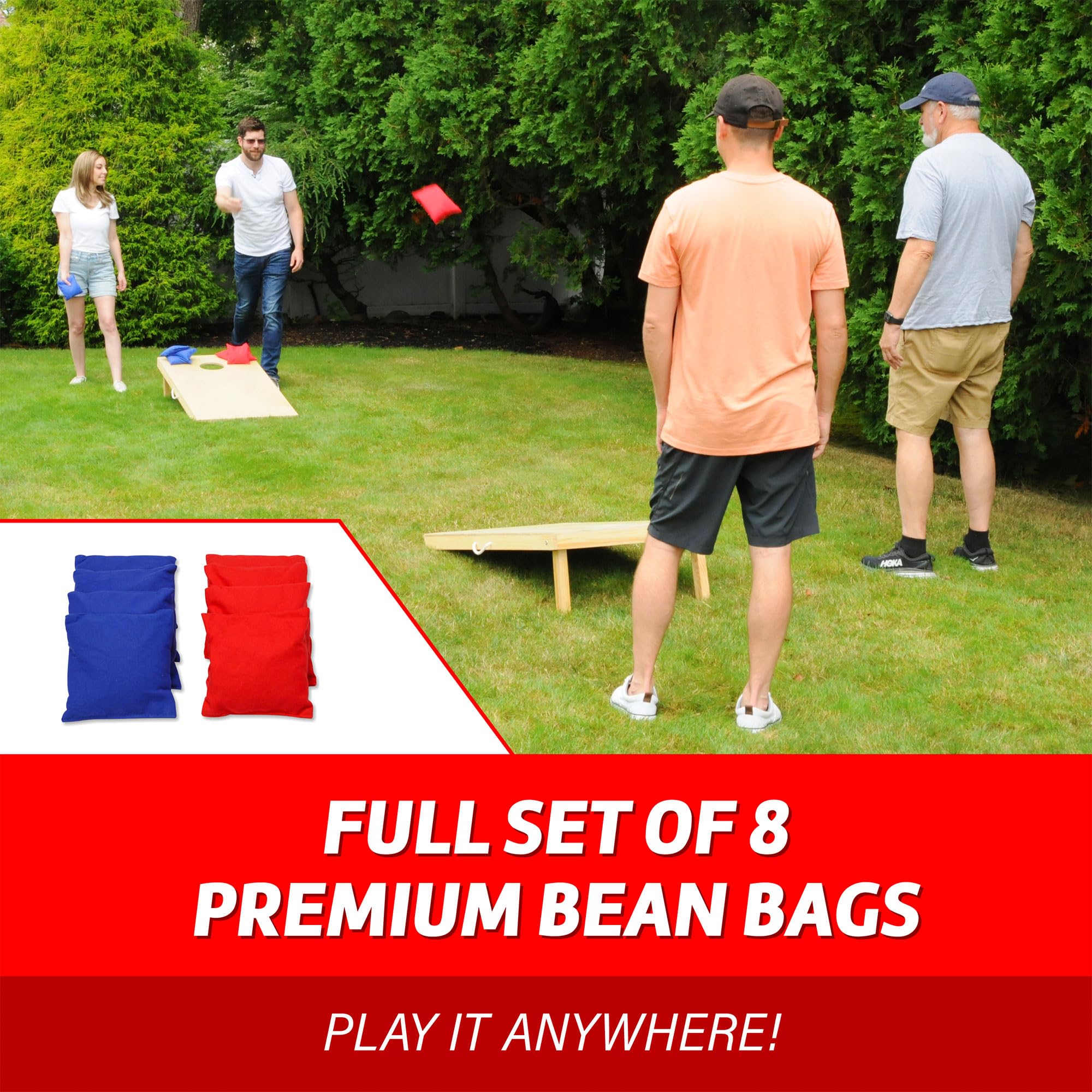Regulation Size Wood Cornhole Game Set with All-Weather Bags - Outdoor Lawn, Backyard, Tailgate Party & BBQ Games for Adults & Family