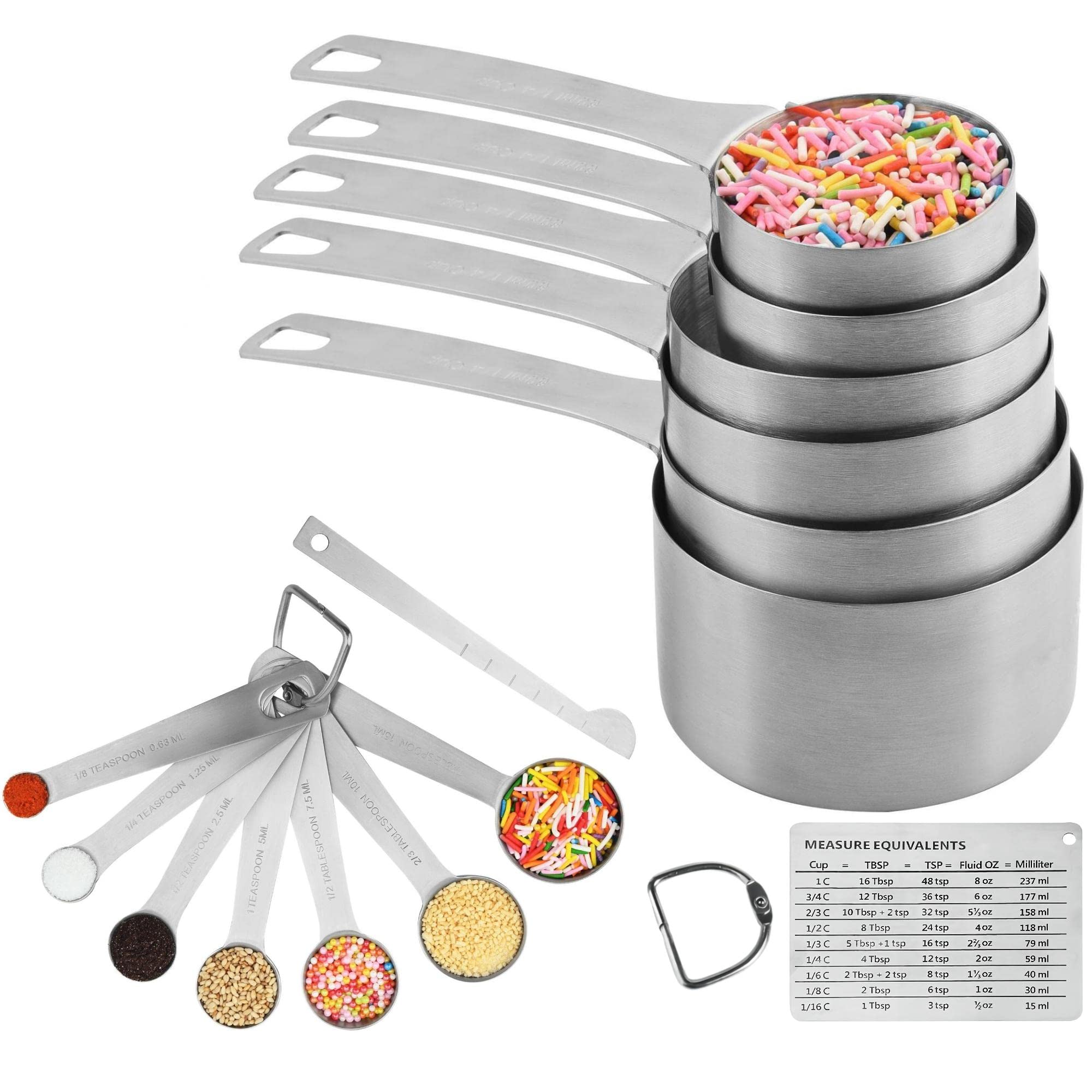 Premium Stainless Steel Measuring Cups and Spoons Set - 6 Cups & 7 Spoons with Leveler & Conversion Chart - Essential Kitchen Tools for Baking, Cooking, Meal Prep - Perfect for Home Chefs, Bakers & Cooking Enthusiasts