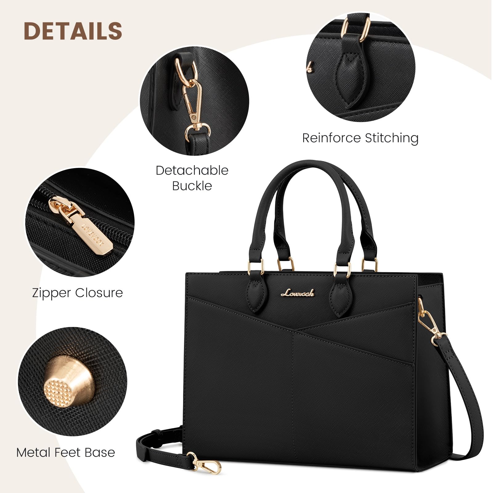 LOVEVOOK Women's Leather Satchel Handbag - Black PU Leather Tote Shoulder Bag with Zipper, Crossbody & Top Handle Purse for Work, Travel & Everyday Use