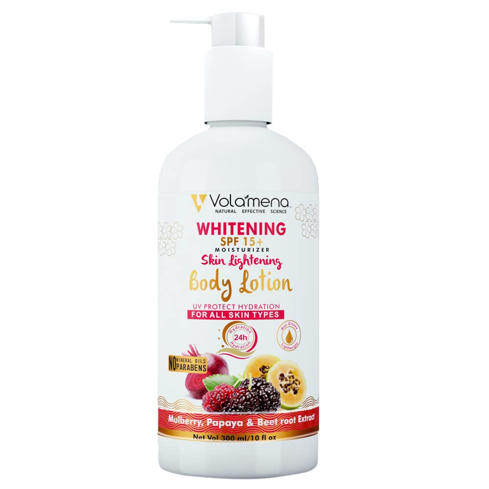 Volamena SPF 15+ Whitening & Moisturizing Body Lotion - Skin Brightening, Sun Protection for Glowing Complexion - Unisex 300ml | Perfect for Summer, Beach & Daily UV Defense