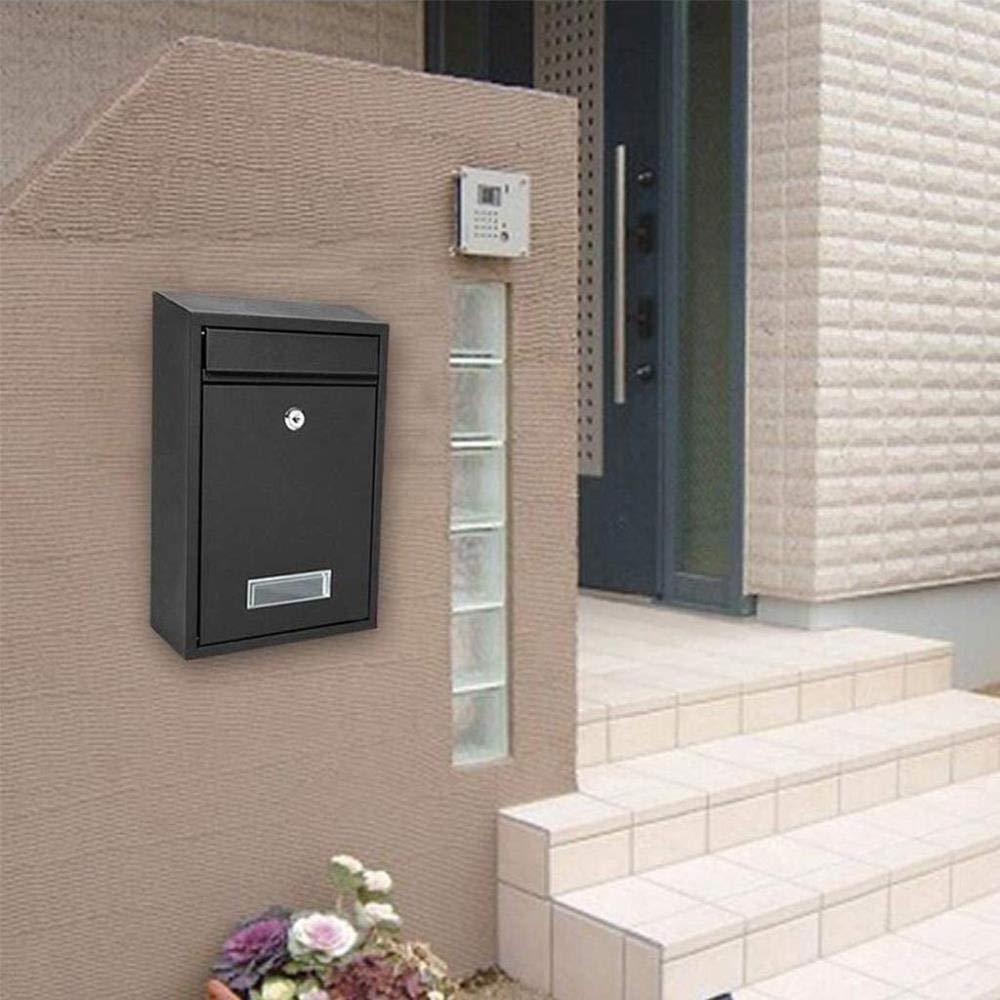 Black Outdoor Lockable Mailbox with Secure Letter Slot - Durable Weatherproof Postbox for Home, Office, or Business Use
