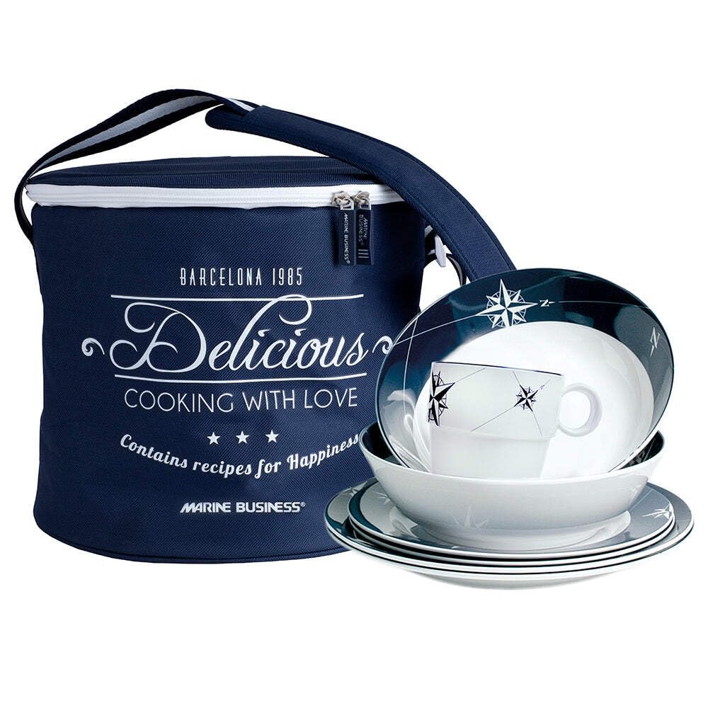 15147 Northwind 17-Piece Round Blue Tableware Set with Basket - Perfect for Outdoor Picnics, Camping & Beach Parties
