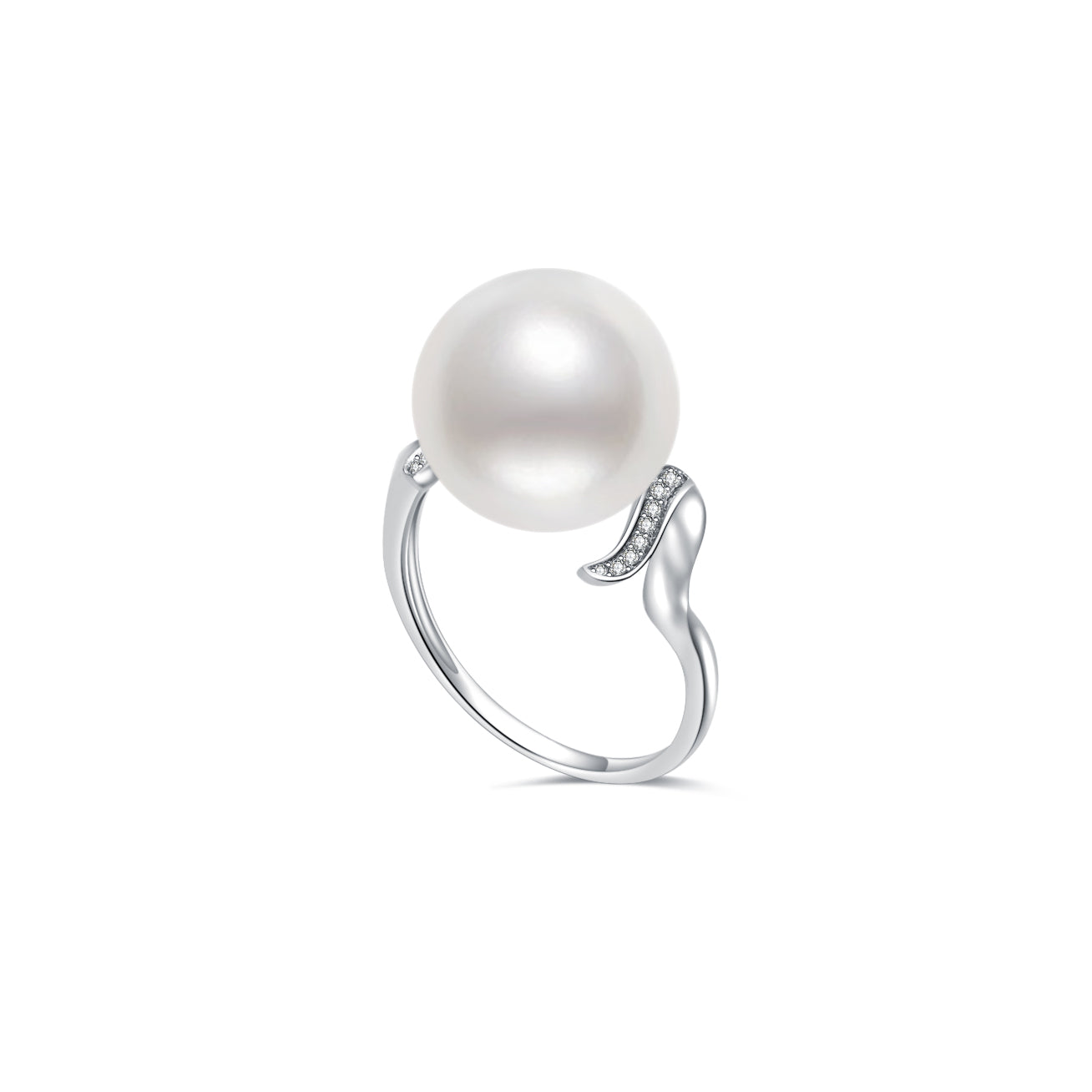 18K Gold Diamond & Australian White South Sea Pearl Ring KR00078 - Elegant Bridal Jewelry, Anniversary Gift for Her, Luxury Engagement Ring