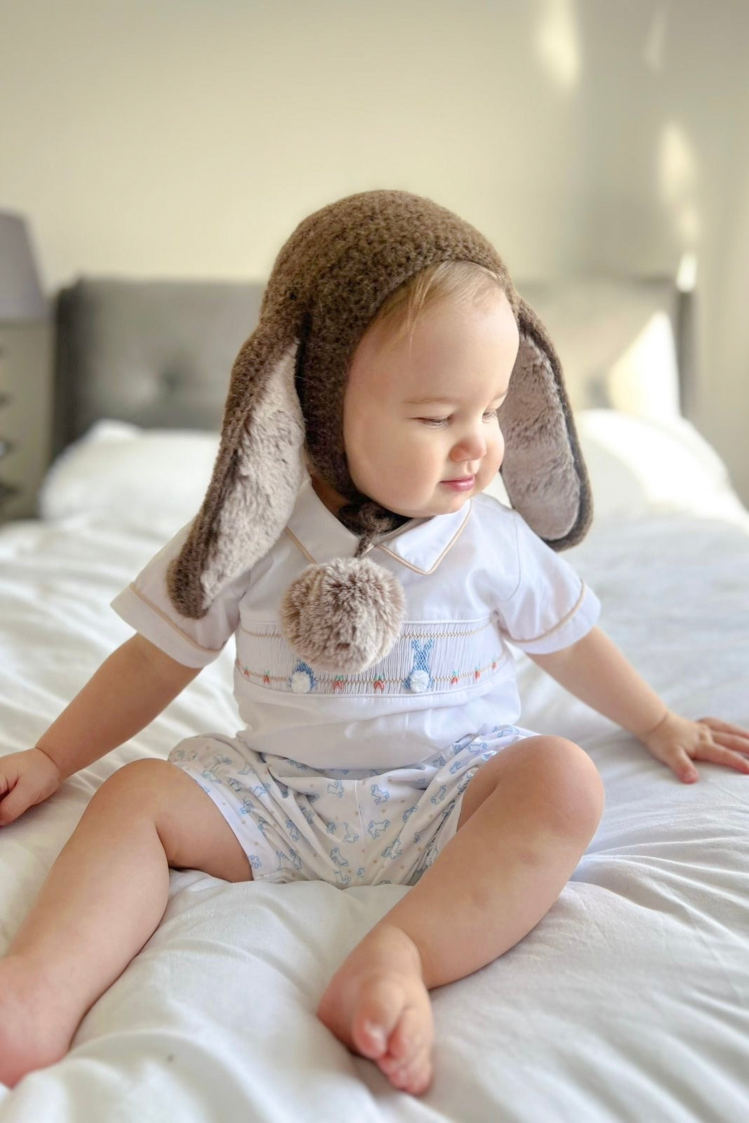 Silas Smocked Bunny Print Baby Shirt & Shorts Set - Cute Easter Outfit for Boys & Girls - Perfect for Spring Photos, Family Gatherings & Holiday Celebrations