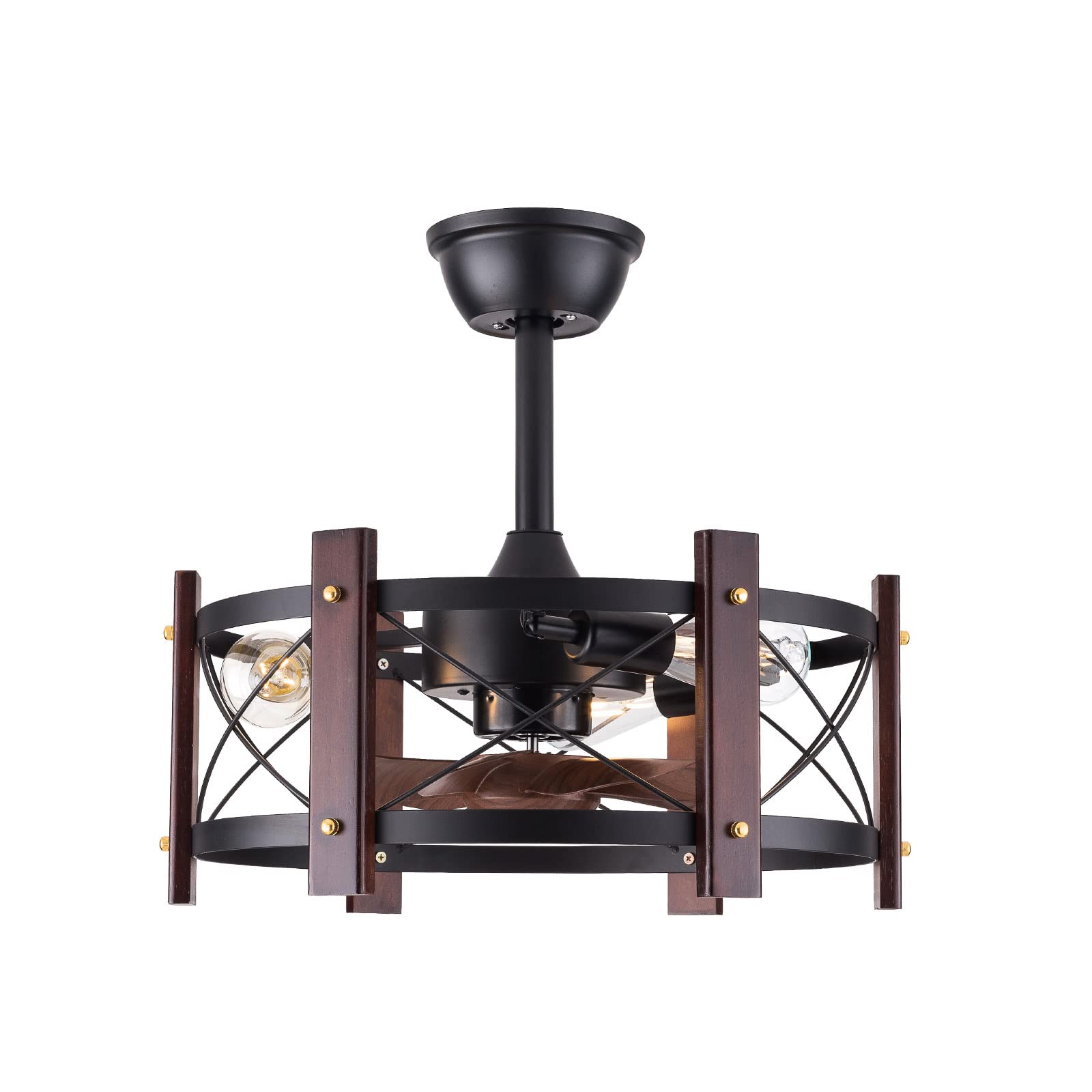 **Enclosed Ceiling Fan with Light - 3-Speed Adjustable, Remote Control, Low Profile Industrial Fan for Living Room, Bedroom, Kitchen - Wooden Blades, 18 Inch - Perfect for Home, Office & Commercial Spaces**