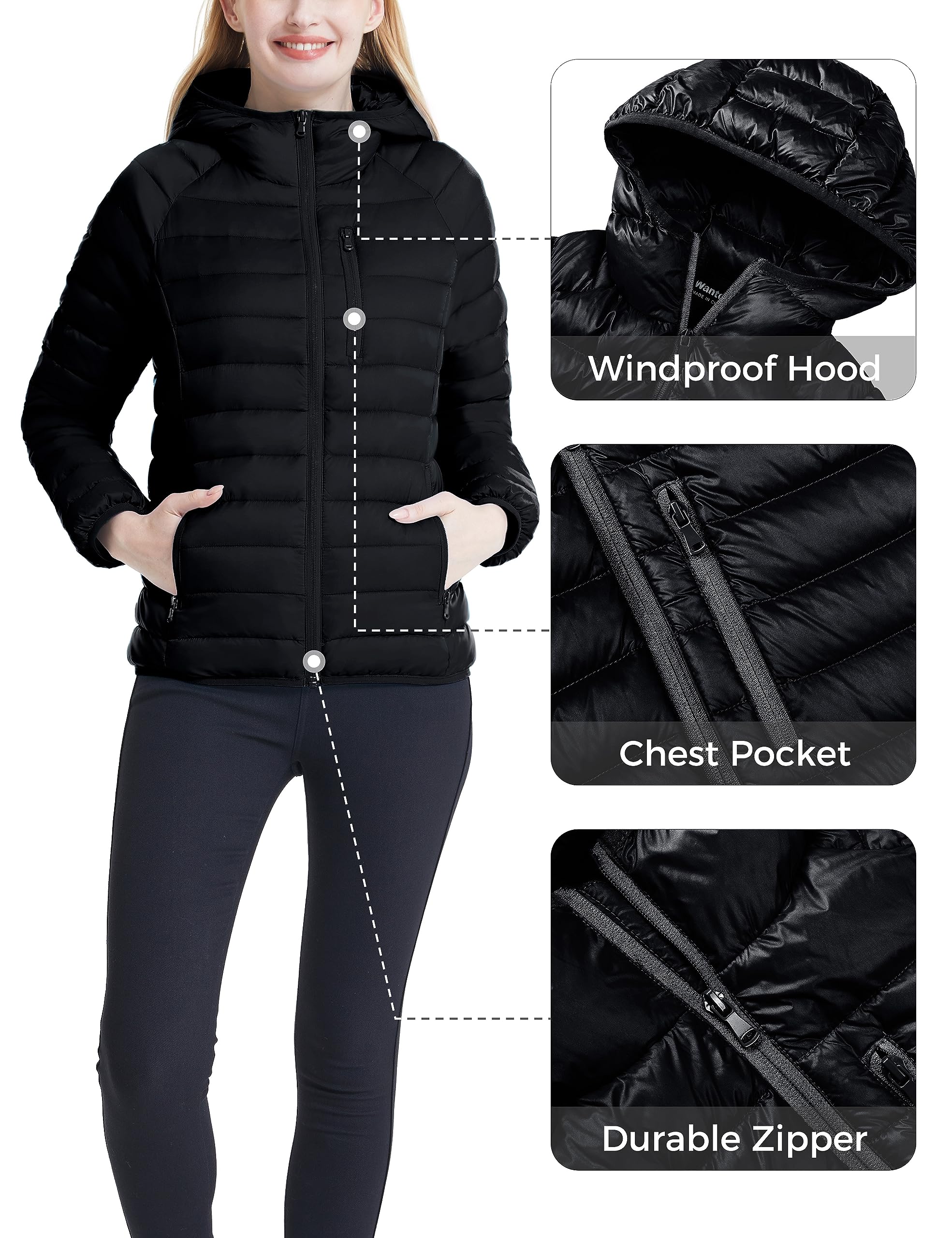 Wantdo Women's Lightweight Packable Down Jacket - Hooded Winter Puffer Coat for Outdoor Activities, Travel & Cold Weather Protection