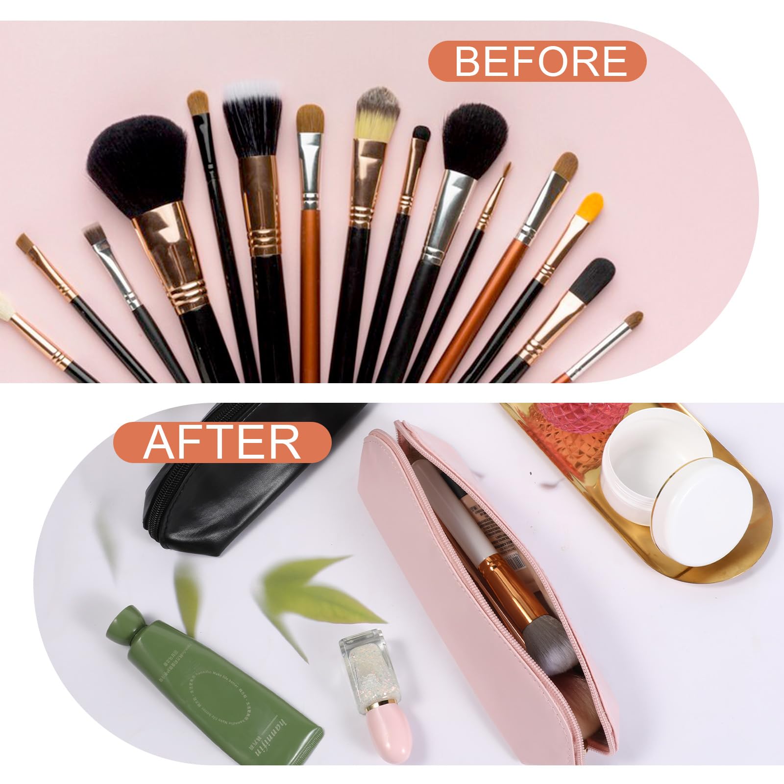 Premium PU Leather Travel Makeup Brush Holder with Zipper Closure - Portable & Washable Cosmetic Brush Organizer Pouch for Daily Use, Work, Travel & Outdoor Activities (Black, Pink) | Perfect for Makeup Artists, On-the-Go Touchups & Compact Storage
