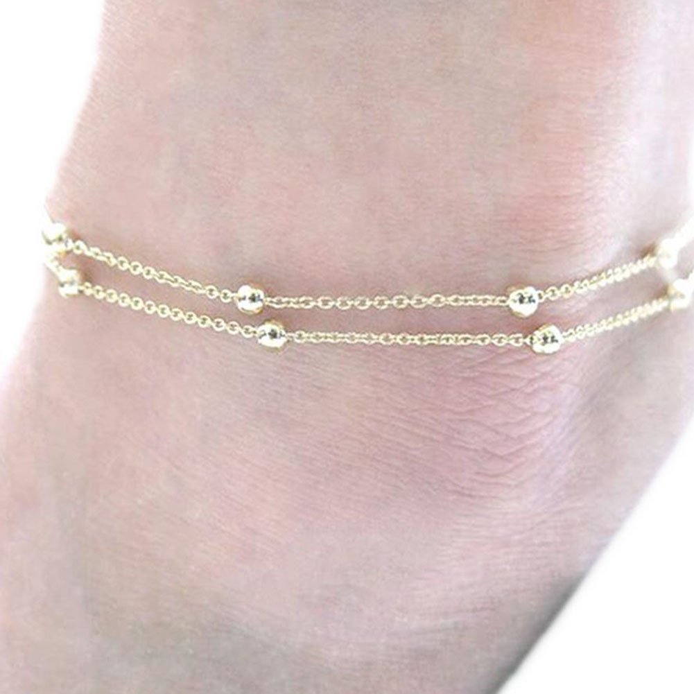 Stylish Double Chain Beaded Anklet for Women & Girls - Summer Fashion Foot Jewelry, Durable Ankle Bracelet for Beach, Party & Everyday Wear