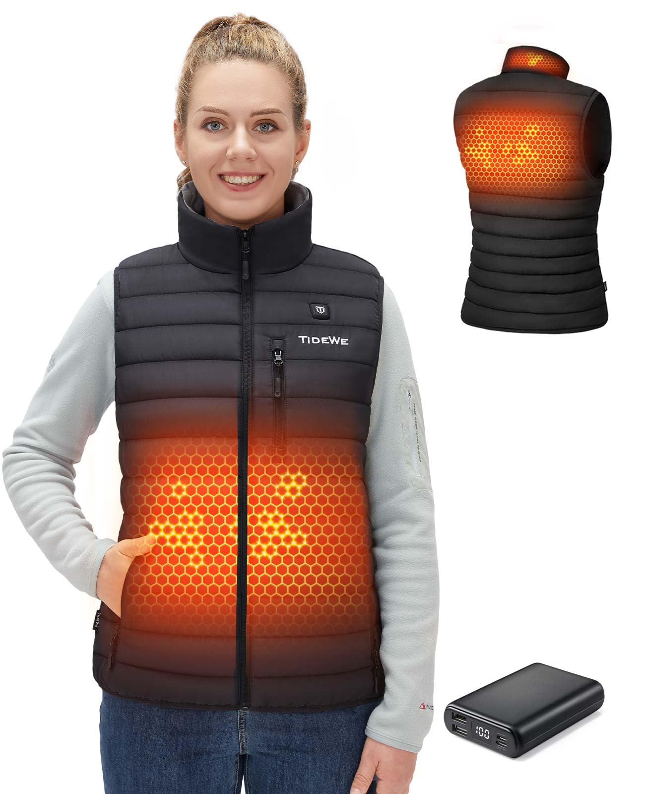 TIDEWE Women's Lightweight Heated Vest with Rechargeable Battery Pack - Winter Thermal Jacket for Hunting, Hiking & Outdoor Activities