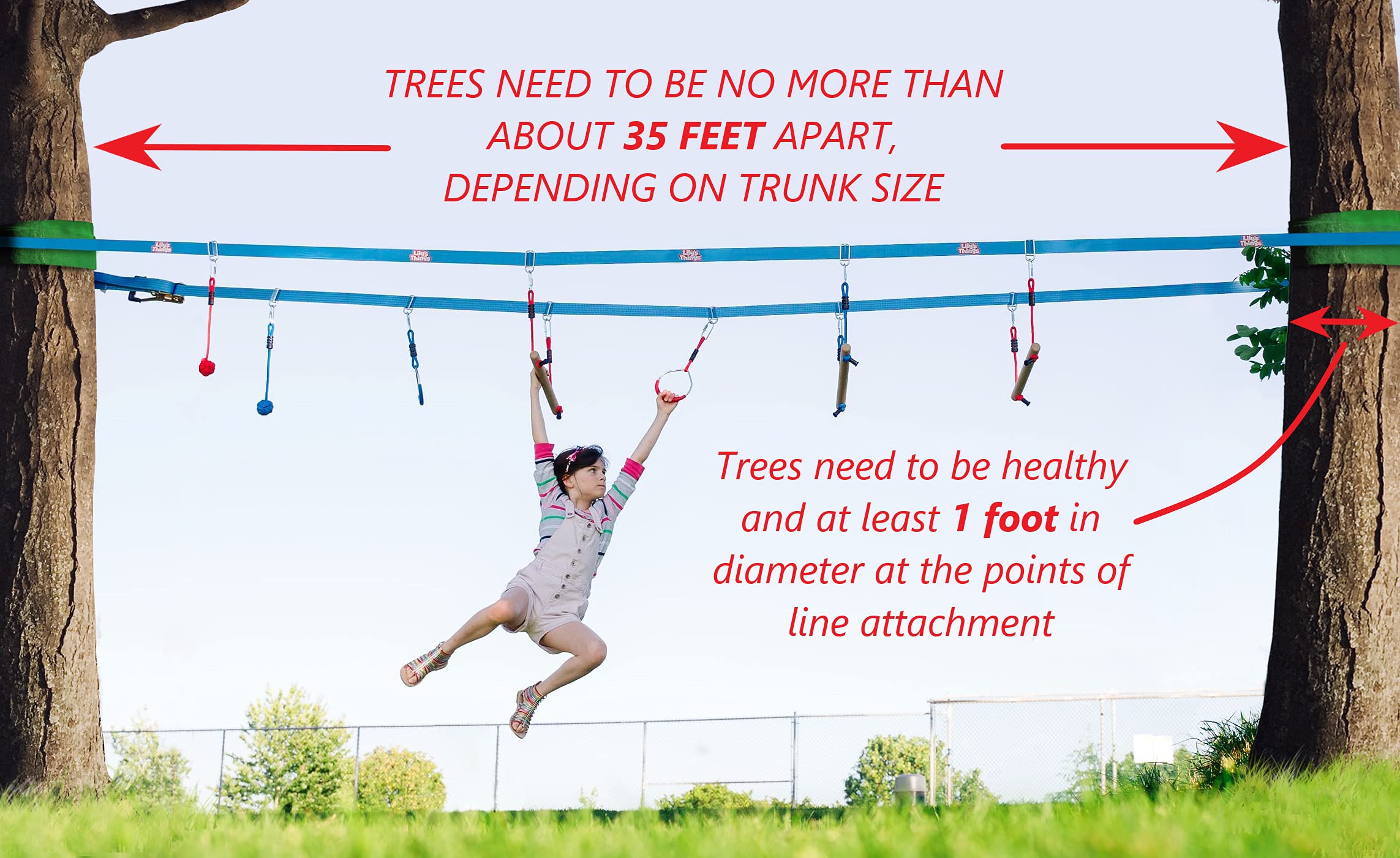 Double Ninja Slackline Obstacle Course for Kids - 80ft Outdoor Play Equipment with Monkey Bars & Patented Dual Line Design | Backyard Training, Birthday Parties, School Playgrounds, Ninja Warrior Practice