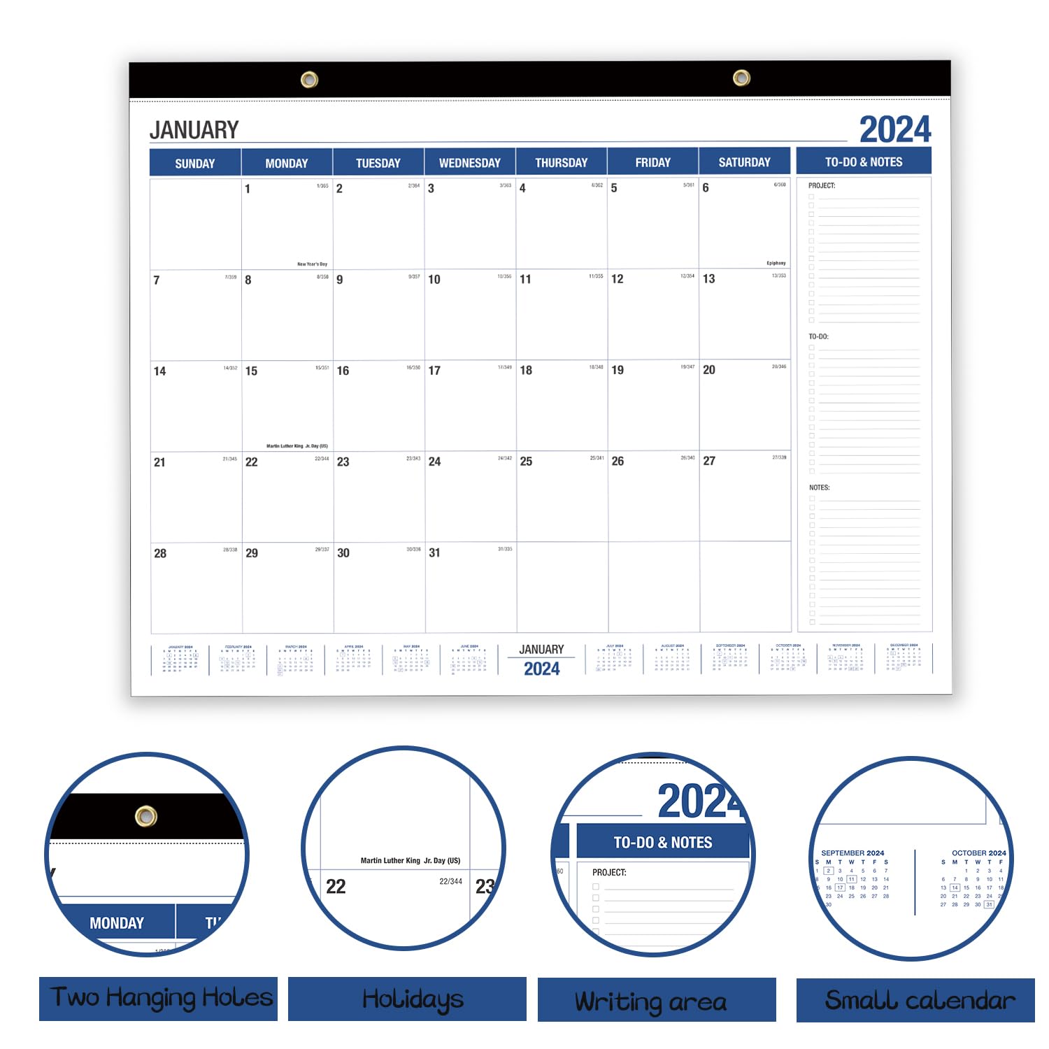 2024-2025 Large Wall & Desk Calendar - 21.96 x 16.96 Inches - July 2024 to December 2025 Monthly Planner - White & Blue Design - Perfect for Home, Office & School Organization & Planning