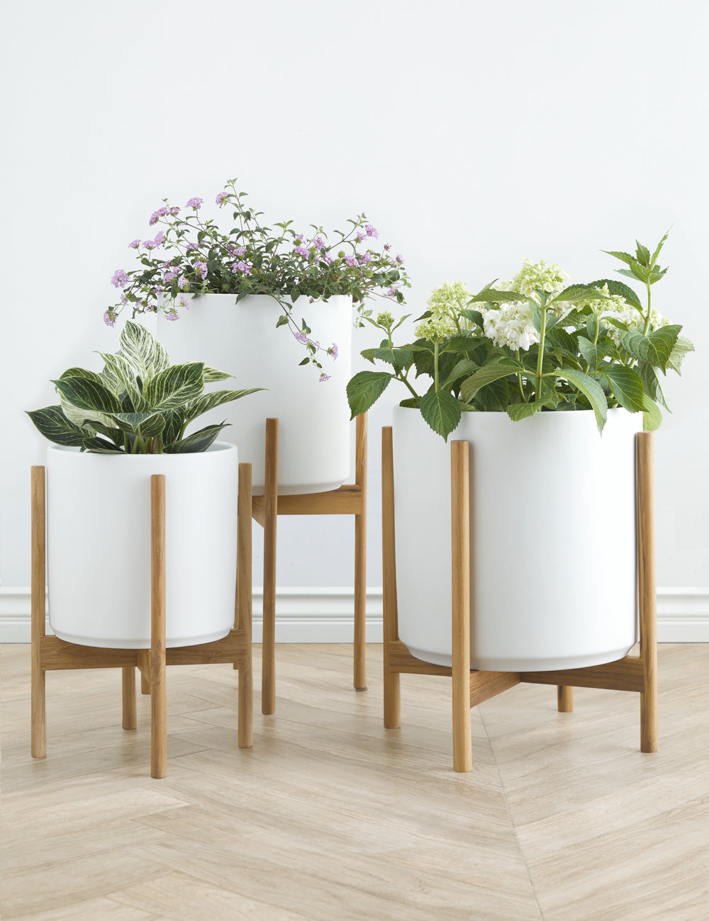 LBE Design Ceramic Planter Pot with Teak Wood Stand - Modern Indoor/Outdoor Flower Pot for Home Decor, Office Plants & Garden Display