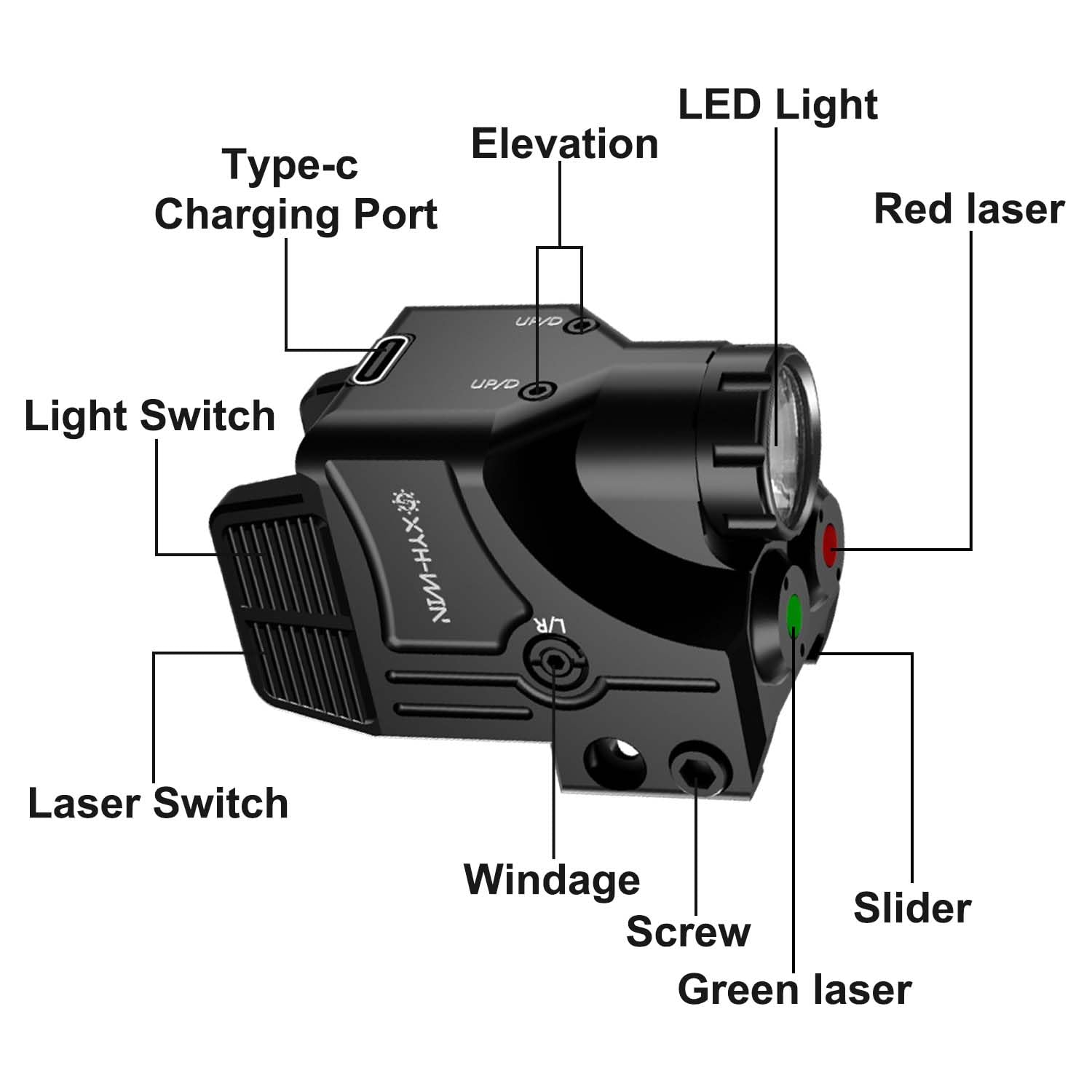 600 Lumens Tactical Flashlight with Green & Red Laser Sight Combo | Pistol Light with Strobe & Constant Modes | USB-C Rechargeable | Fits Picatinny & Glock Rails | Ideal for Home Defense, Hunting & Tactical Operations