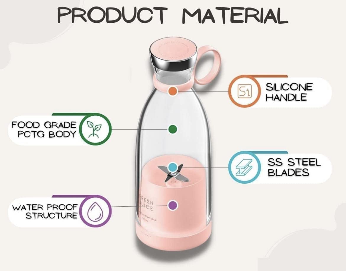 Portable Electric Fruit Juicer Blender for Smoothies & Shakes | Mini Travel Juicer for Sports, Gym & Outdoor Activities | Rechargeable Bottle Blender for Fresh Juice On-The-Go | Perfect for Camping, Hiking & Office Use (White)