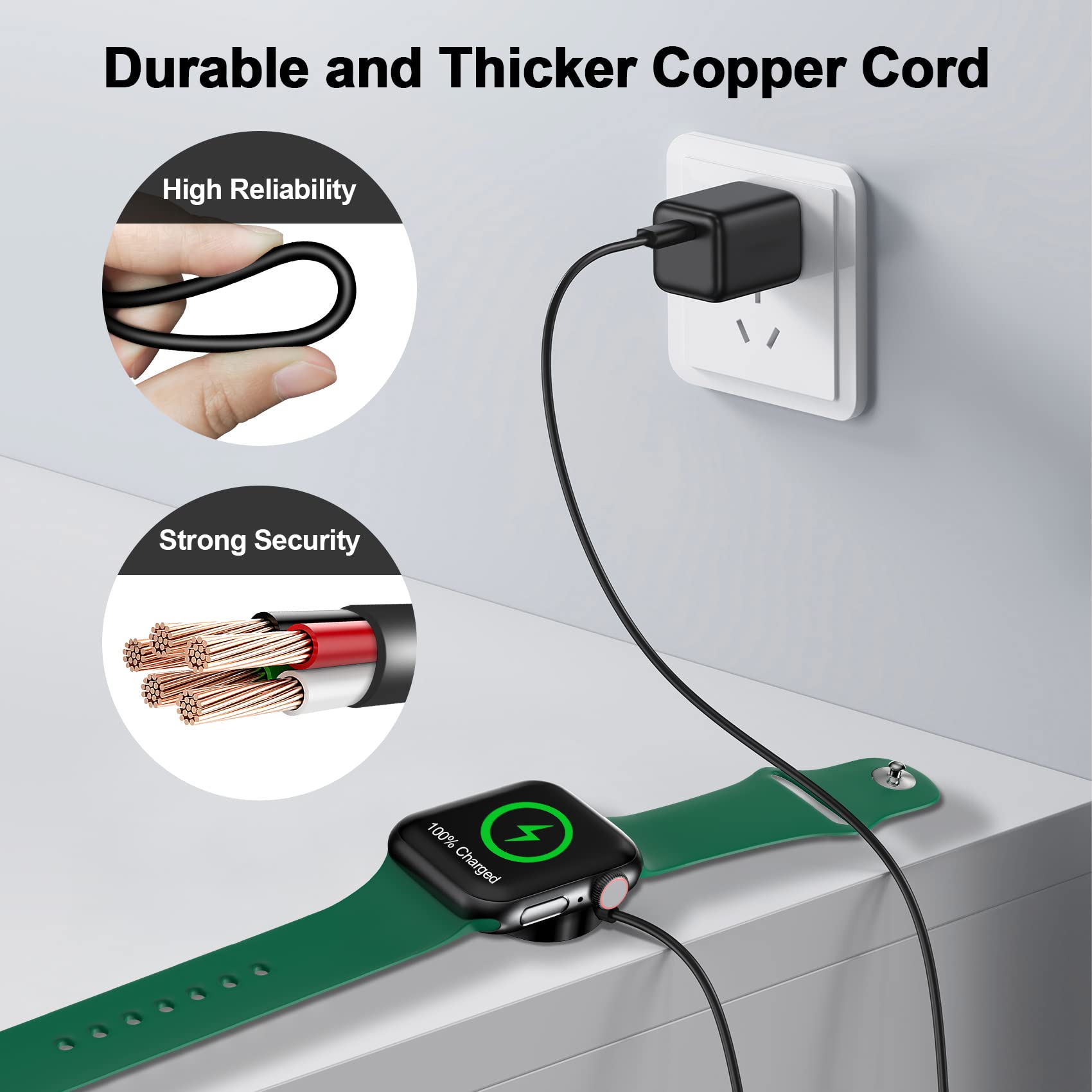 Magnetic Charging Cable for Apple Watch - USB C Wireless Charger Compatible with iWatch Series Ultra/10/9/8/7/6/SE/SE2/5/4 (3.3FT/1M, Black) - Perfect for Travel, Office & Nightstand Charging