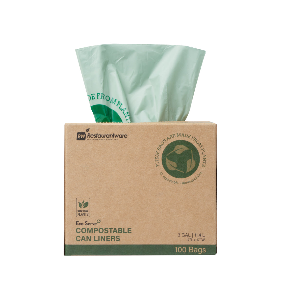 Basic Nature 3 Gallon Green Compostable Trash Bags - 100 Count Eco-Friendly Kitchen & Yard Waste Liners for Recycling & Composting