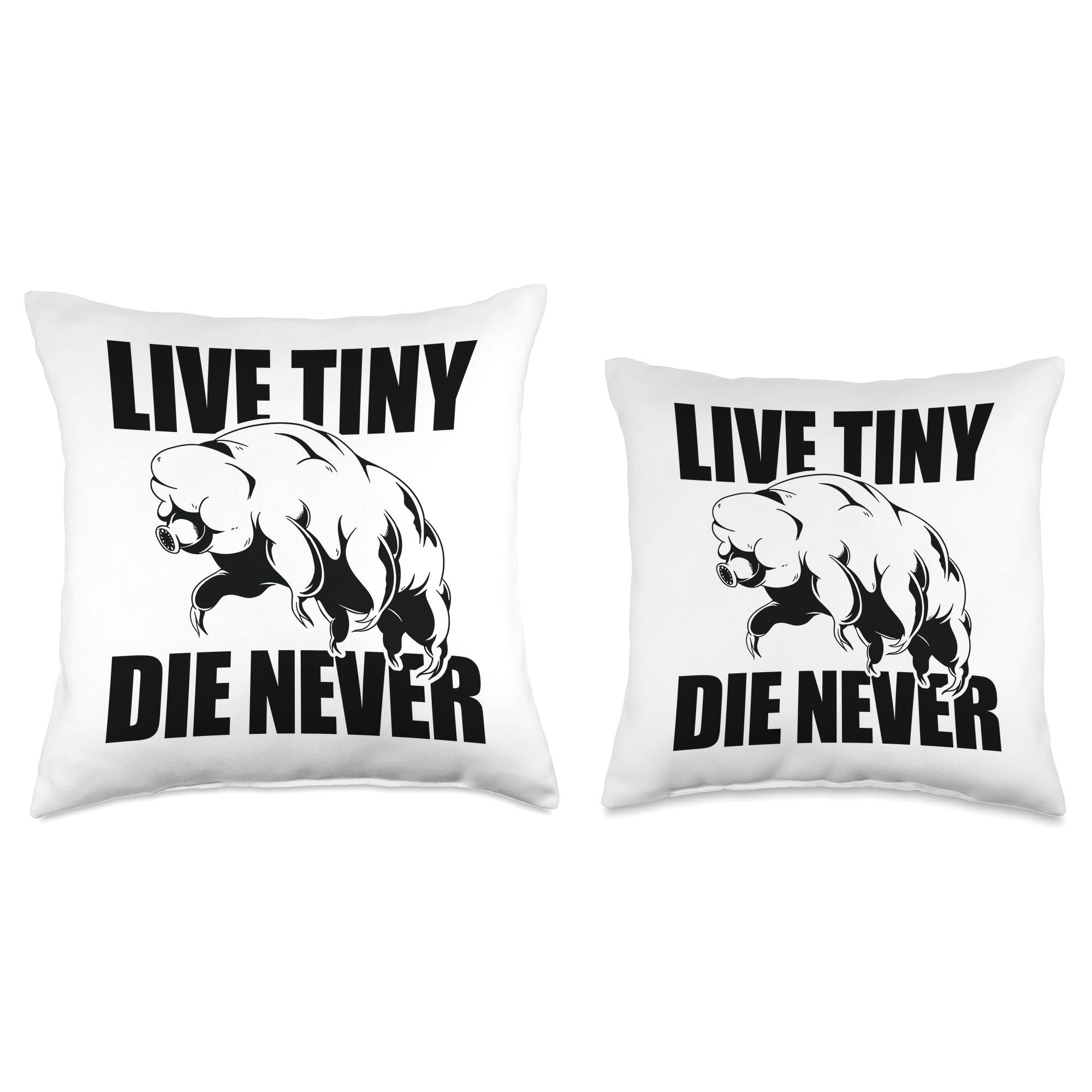 Funny Tardigrade Strong Water Bear Meme Throw Pillow - Live Tiny Die Never - Perfect for Sofa, Bed, or Office Decor
