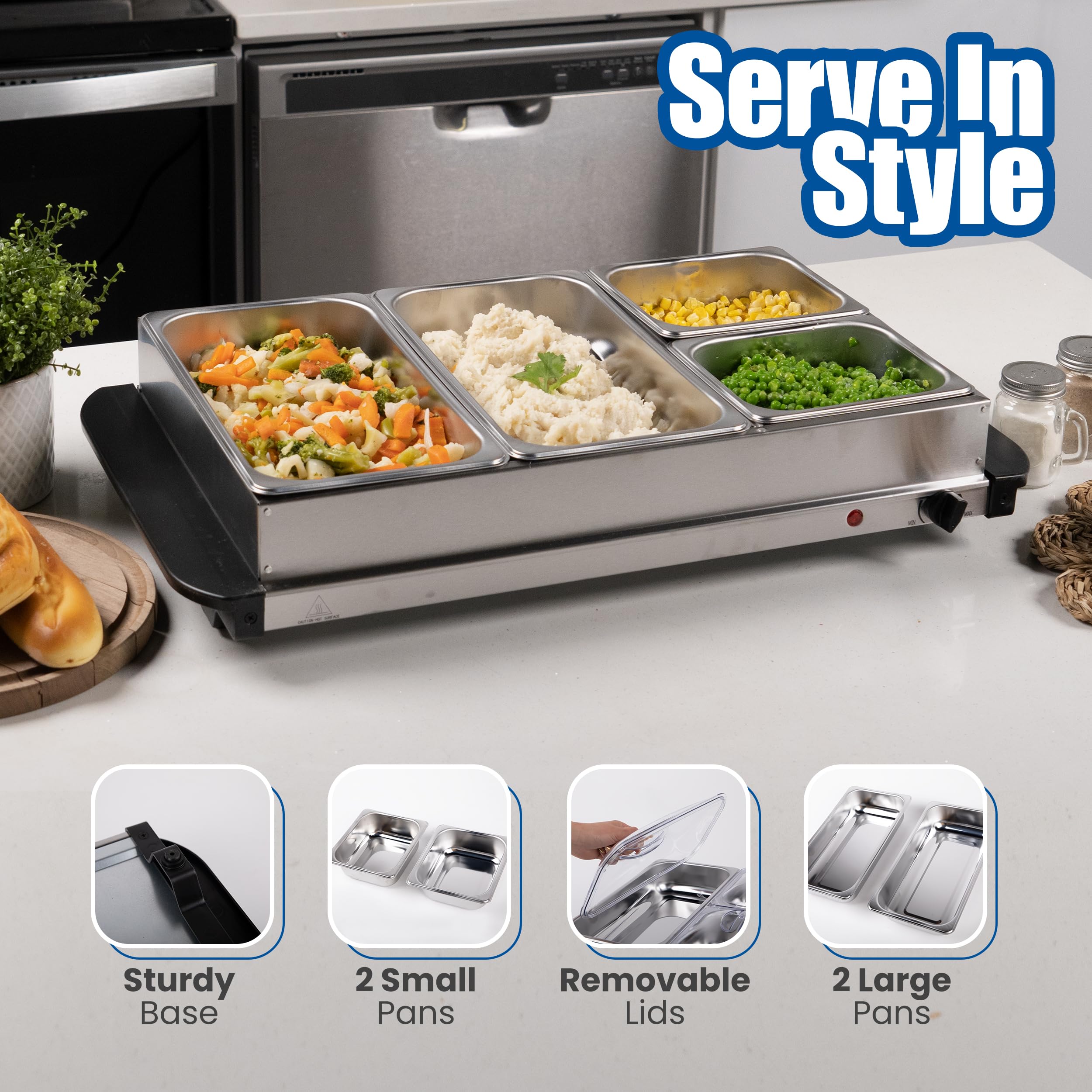 EHOMEA2Z Electric Food Warmers Buffet Servers (2 Pack, 7.5 Quart) - Stainless Steel Chafing Dishes for Parties, Catering & Buffet Serving - Keep Food Hot at Events, Weddings & Holiday Gatherings