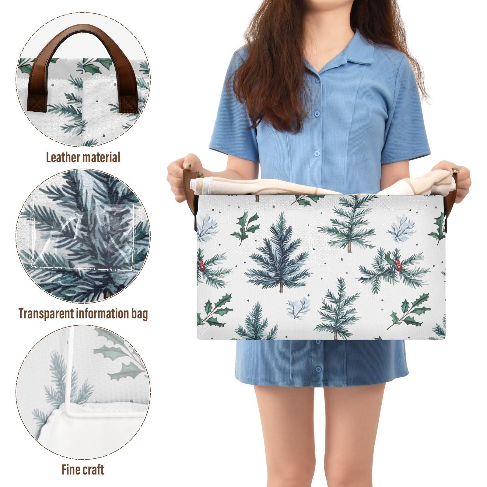 Foldable Pine Branch Storage Bins - Large Fabric Storage Box with Handles for Closet, Laundry Room & Shelves Organization | Perfect for Home, Office & Dorm Storage Solutions