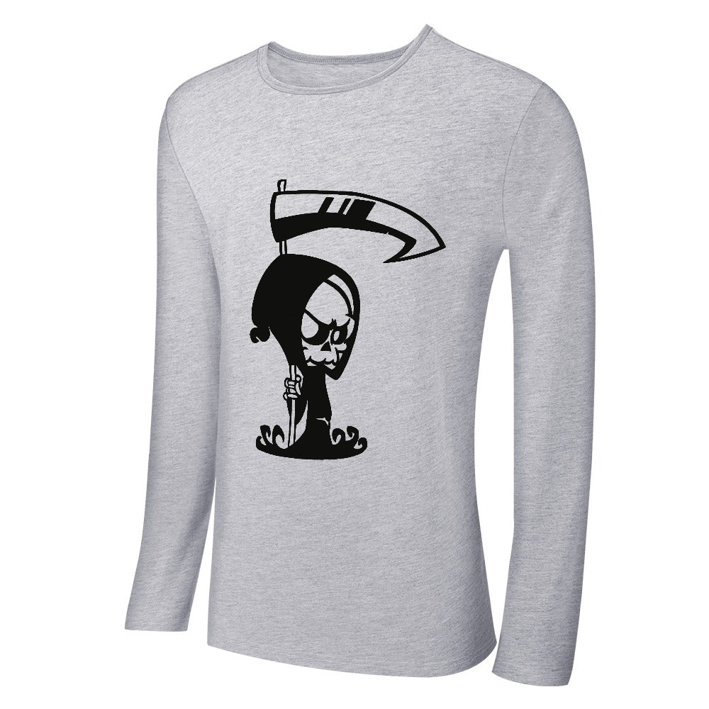 Lil Reaper Crewneck Long Sleeve T-Shirt | Halloween Graphic Tee | Soft Cotton Pullover for Men & Women | Perfect for Costume Parties, Spooky Season & Casual Wear
