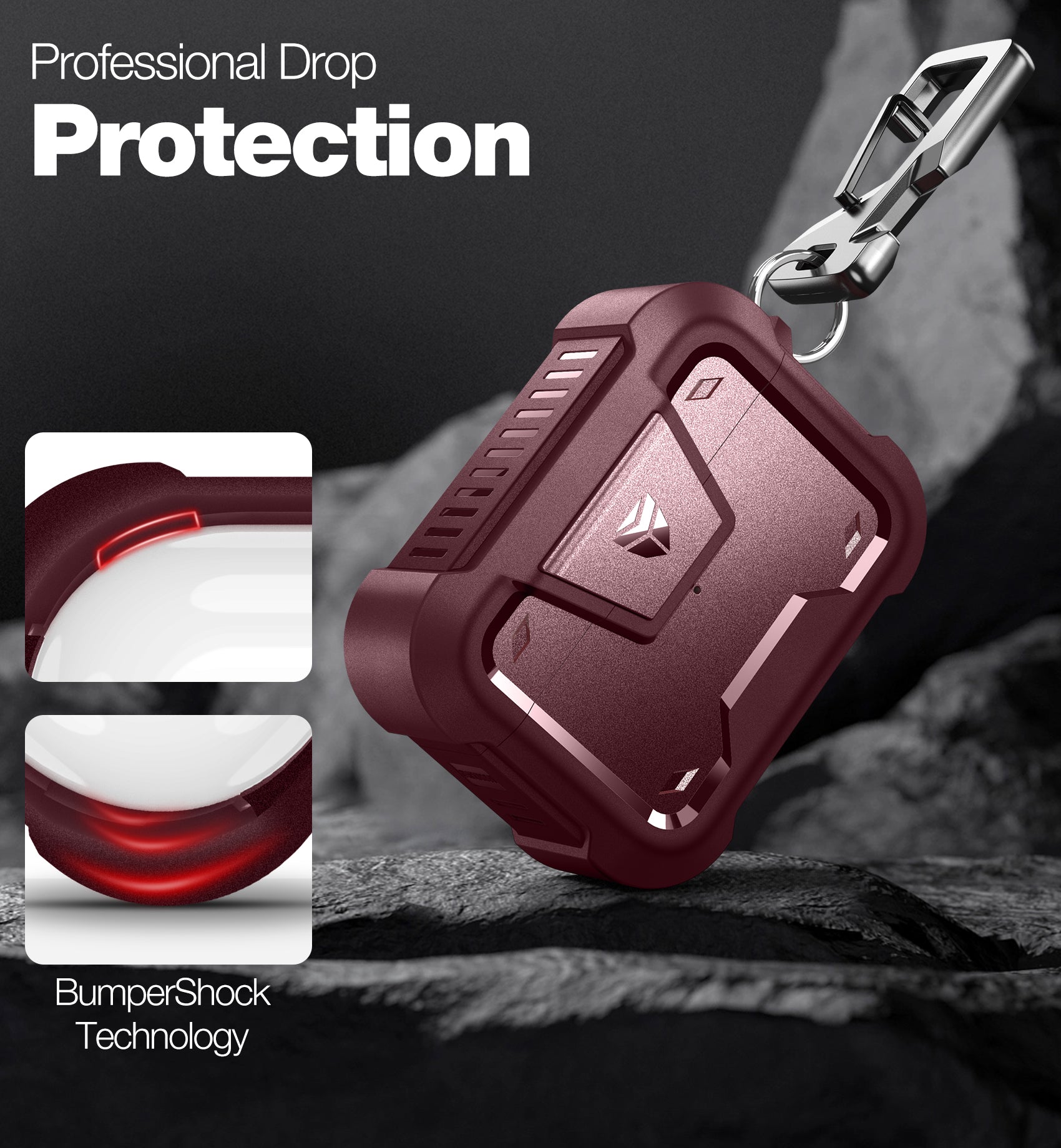 Dexnor Shockproof Rugged Earphone Case for AirPods Pro 2019 - Secure Lock & Carabiner Clip Full Body Bumper Cover - Perfect for Outdoor Sports, Travel, and Daily Protection