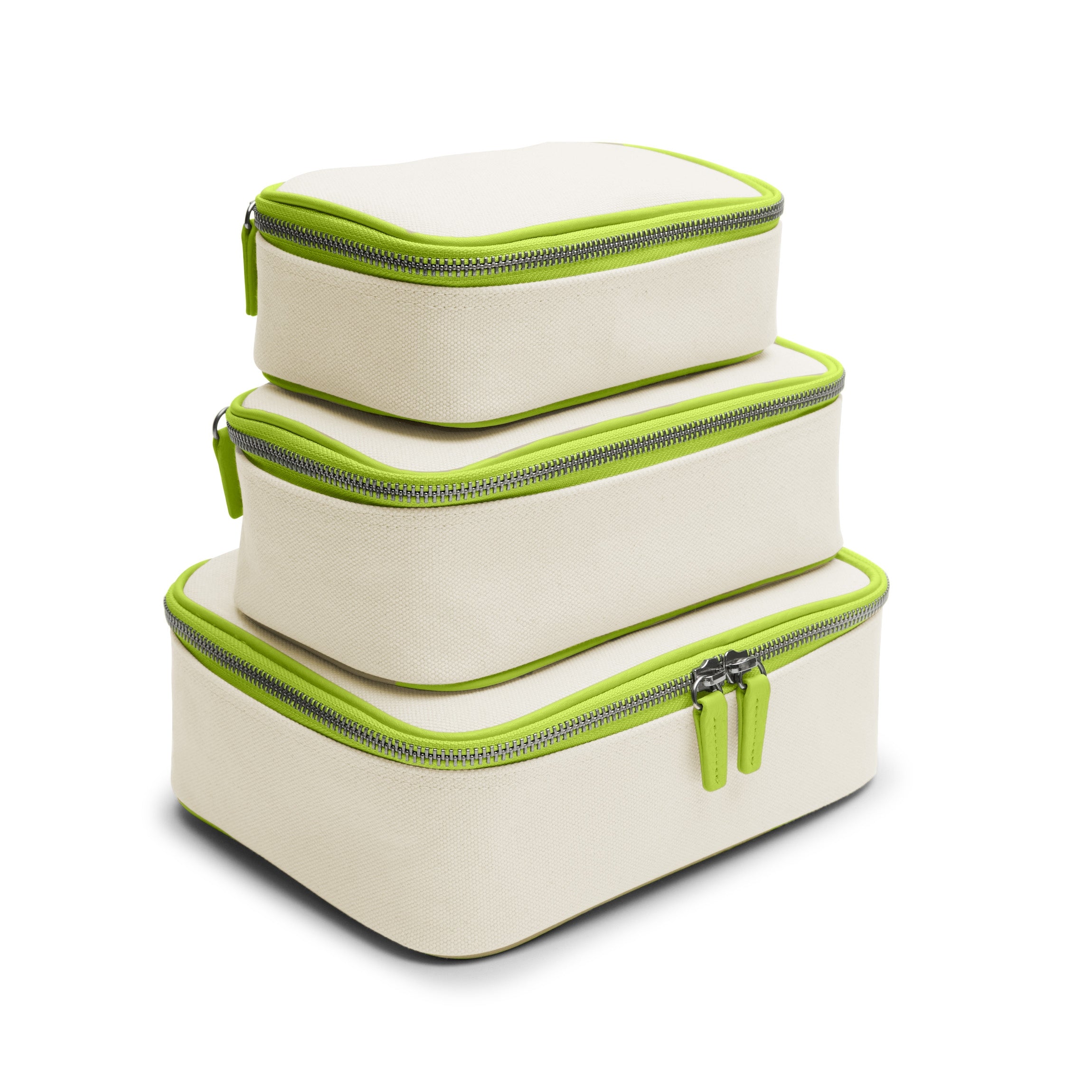 Premium Nested Travel Organizer Set - 3-Piece Canvas Luggage Organizers in Natural & Lime | Perfect for Suitcase Packing, Business Trips & Vacation Organization