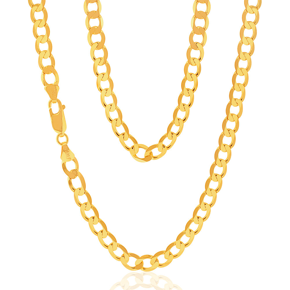 9ct Yellow Gold 55cm Curb Chain Necklace for Men & Women - Elegant Unisex Jewelry Gift for Birthday, Anniversary & Special Occasions