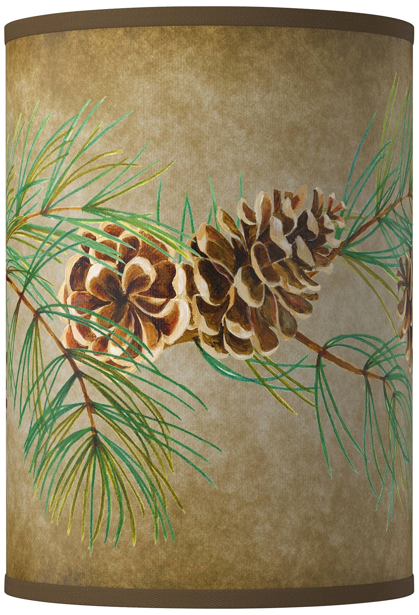 8x8x11 Inch Cylinder Hardback Giclee Print Lamp Shade - Brown Green Cone Branch Design with Spider Fitting, Replacement Harp & Finial - Perfect for Bedroom, Living Room & Office Lighting Decor