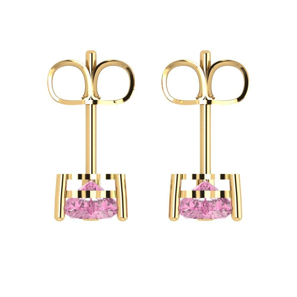 0.94cttw Heart Cut Solitaire Pink Simulated Diamond Stud Earrings - 14k Yellow Gold Push Back Fine Jewelry - Perfect for Anniversary Gifts, Valentine's Day & Romantic Occasions