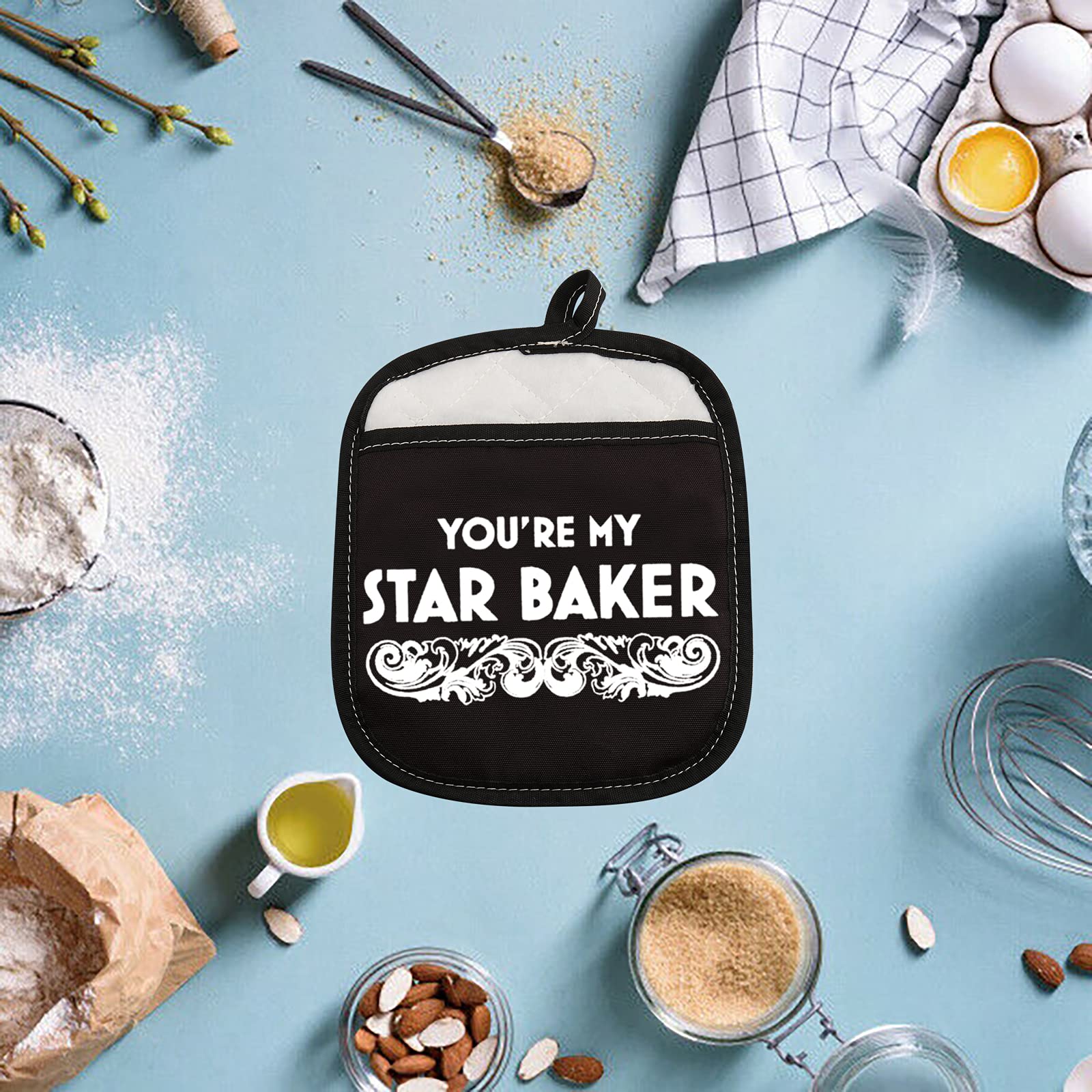 ZJXHPO Star Baker Oven Mitts & Pot Holders Set - Heat Resistant Kitchen Gloves for Cooking, Baking, Grilling - Perfect Gift for Bakers & Home Chefs (Use for Hot Pans, Baking Sheets, BBQ Grills)