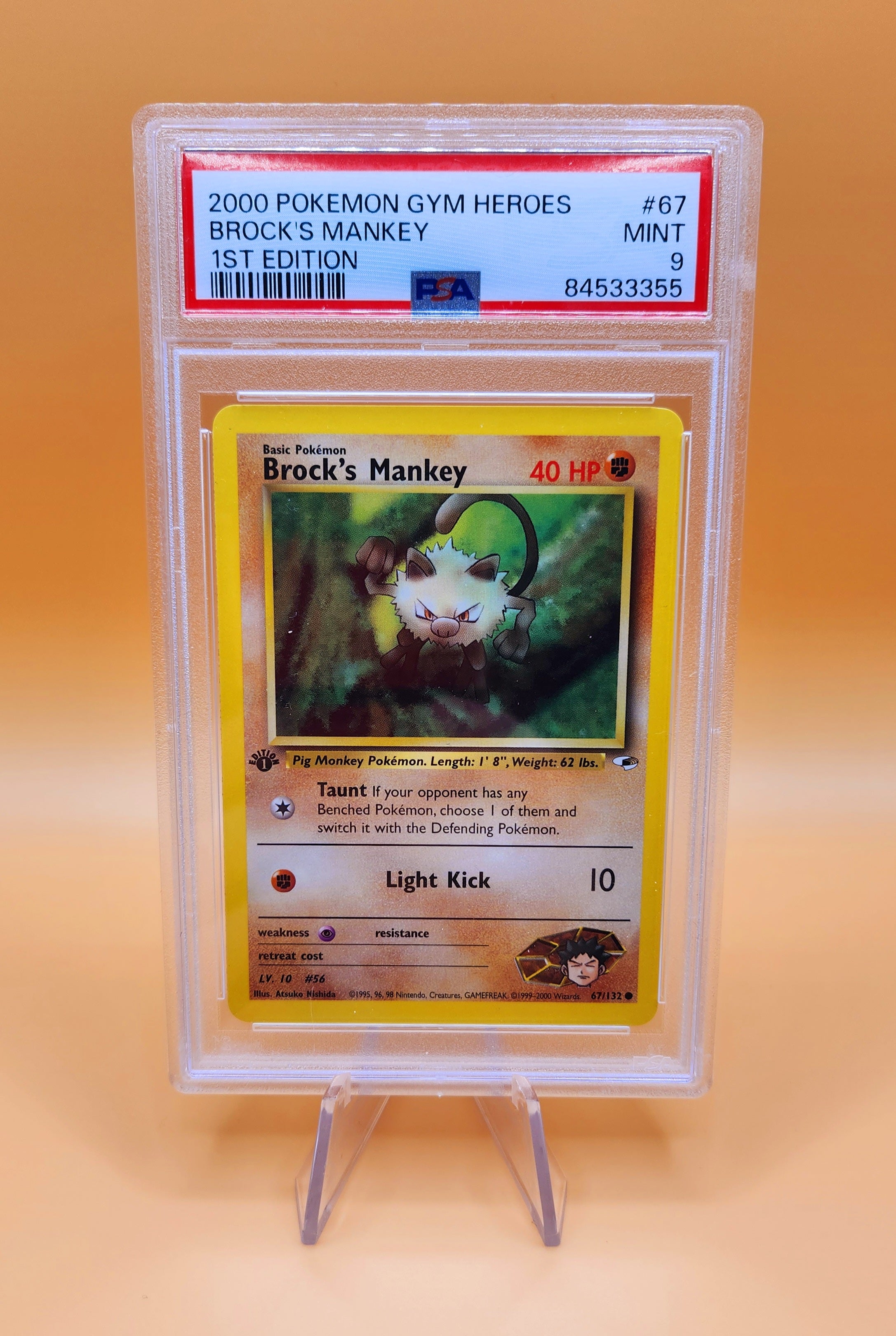Pokemon 2000 Gym Heroes Brock's Mankey PSA 9 1st Edition Trading Card - Rare Collectible for Pokemon Fans & Card Game Battles
