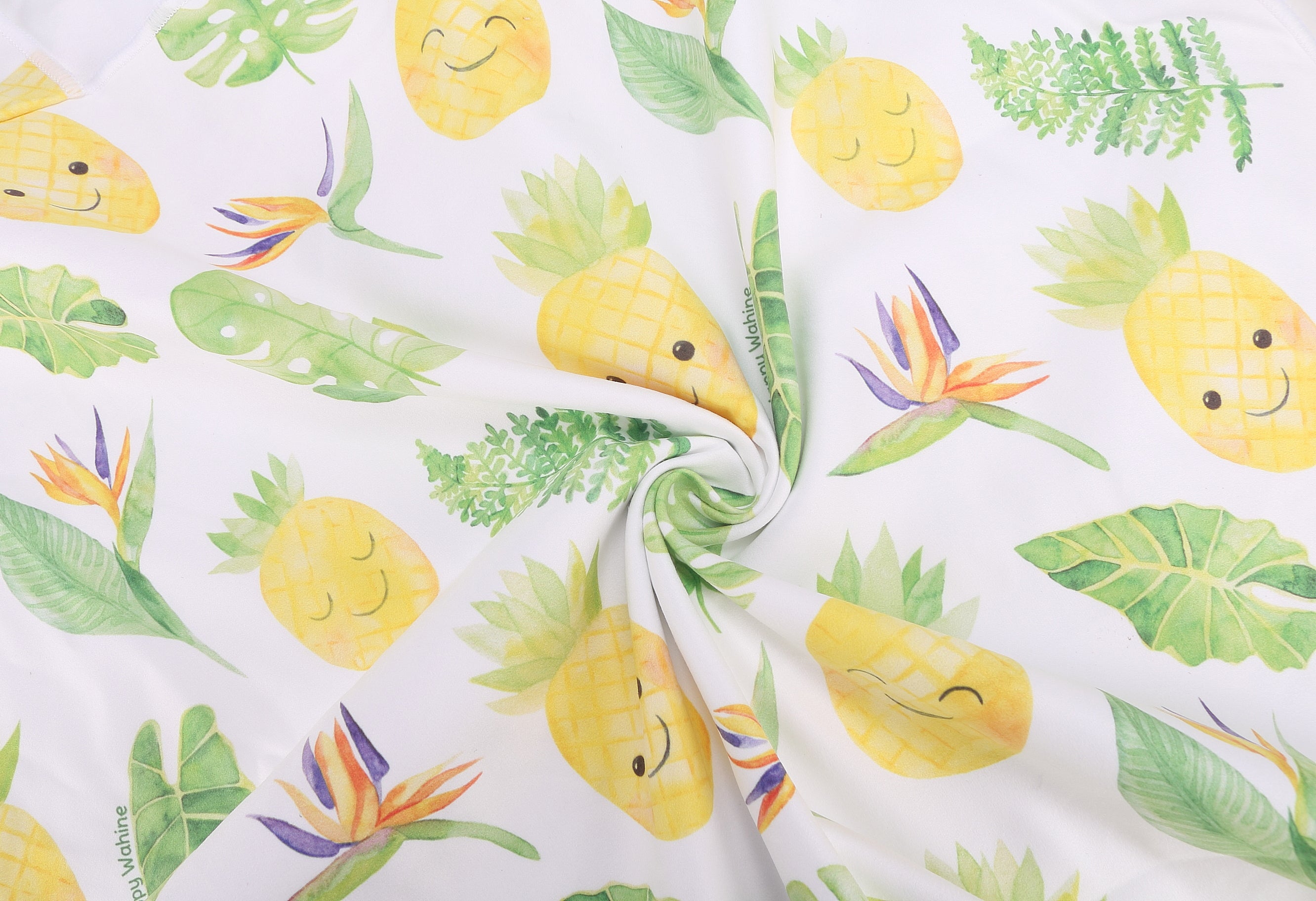 Kids Hooded Beach Towel Poncho - Monstera Pineapple Print White - Perfect for Swimming, Surfing & Beach Outings