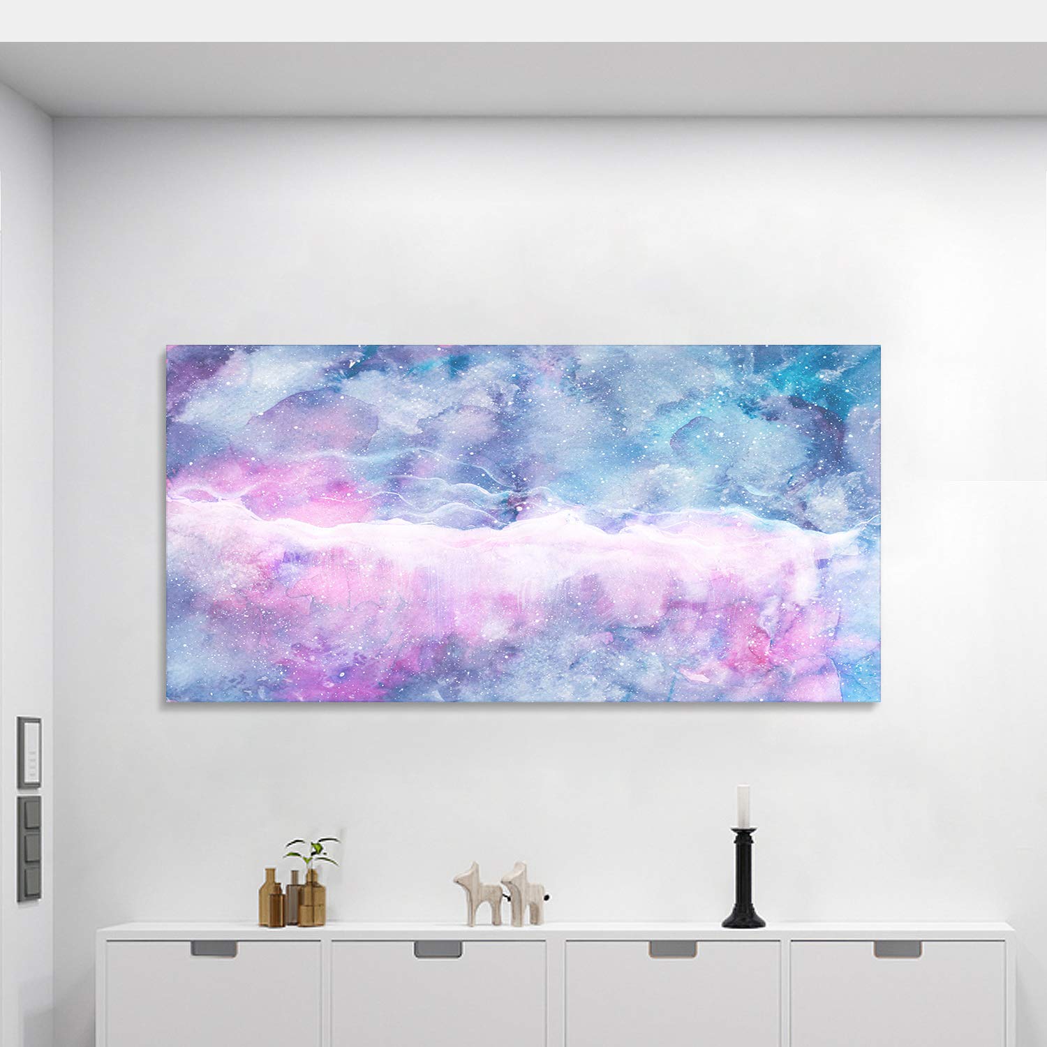 Looife 48x24 Inch Blue and Purple Nebula Abstract Canvas Wall Art - Modern Acrylic Paint Prints for Living Room, Bedroom & Office Decor - Gallery Wrapped Romantic Artwork - Perfect for Home, Apartment and Office Spaces