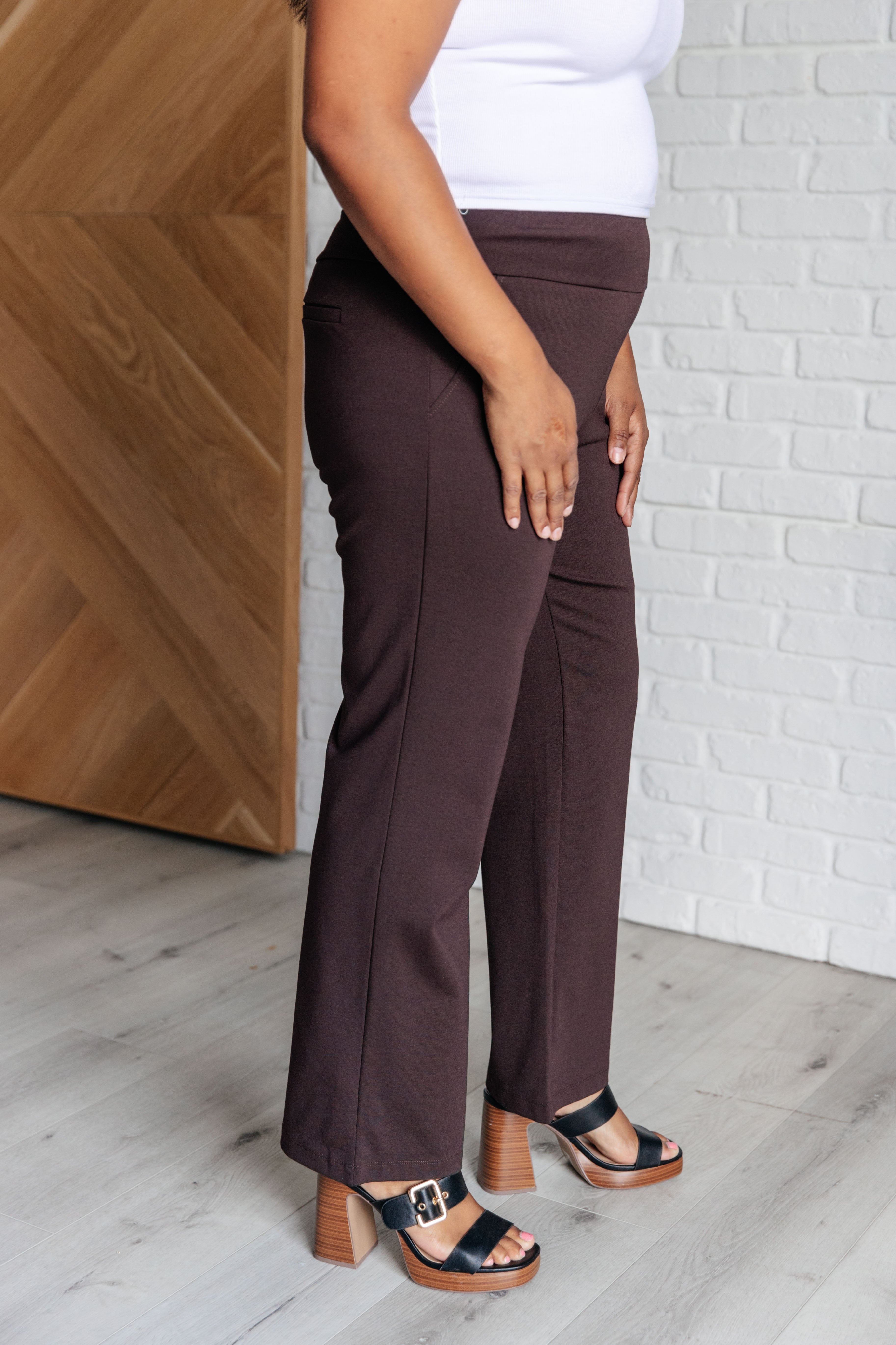 Magic Straight Leg Pants for Women - Chocolate Brown High Waist Trousers | Office Wear, Casual Outfits & Everyday Comfort