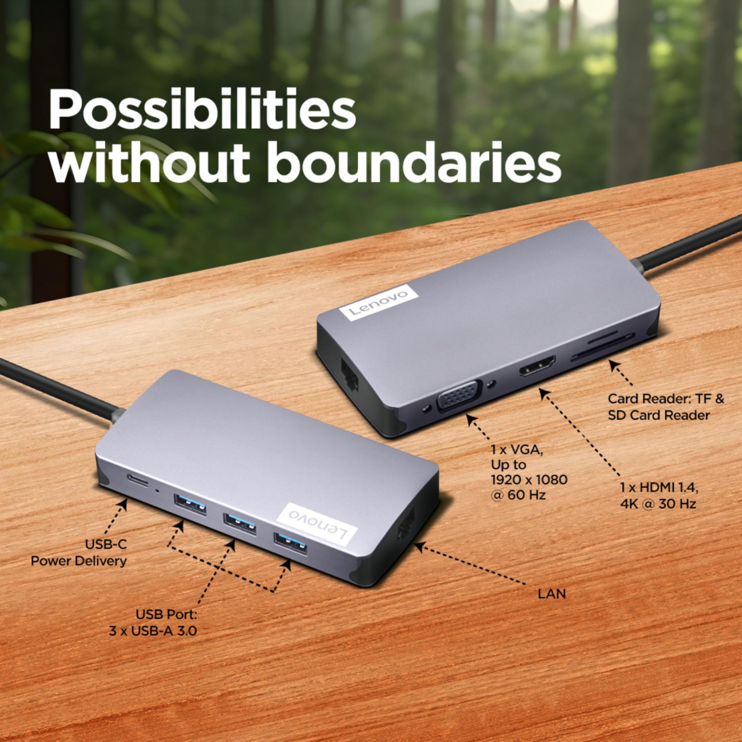 Lenovo 150 USB-C Travel Dock - 6-in-1 Portable Laptop Docking Station with HDMI, USB 3.0, Ethernet & PD Charging - Perfect for Business Travel, Home Office & Remote Work