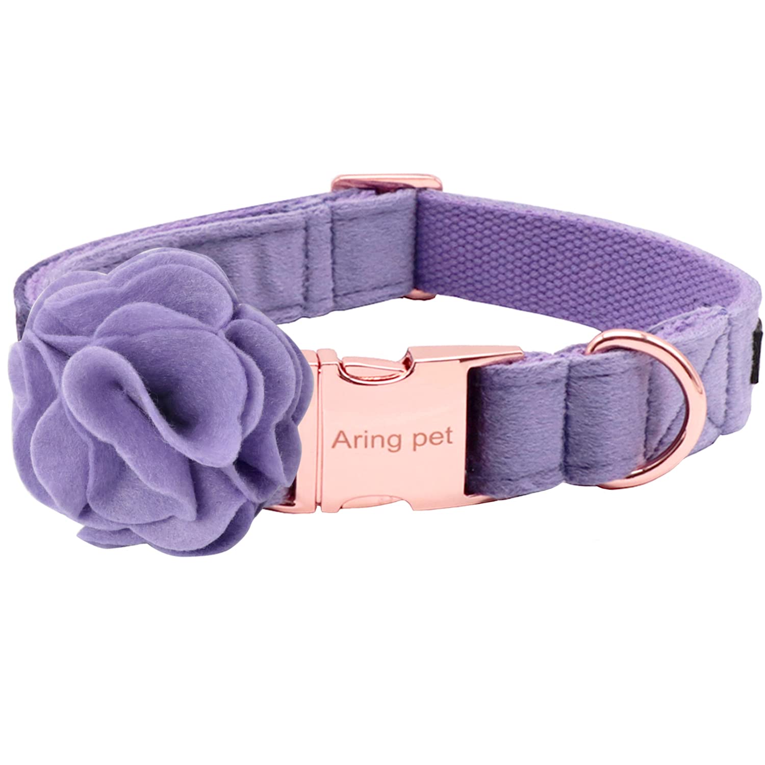 ARING PET Velvet Dog Collar with Detachable Felt Flower - Adjustable Soft Comfortable Collar for Small Medium Large Dogs - Purple Pet Accessory with Metal Buckle for Daily Walks, Outdoor Adventures & Special Occasions
