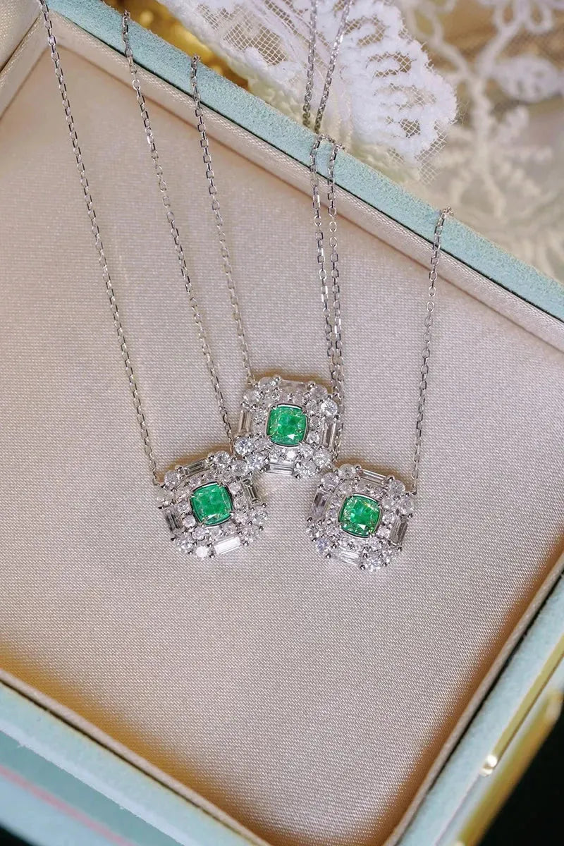18K White Gold Diamond Pendant Necklace for Women - 1.15ct Natural White & Green Diamond Romantic Jewelry Gift for Anniversary, Wedding & Senior Banquet | Elegant Evening Wear & Special Occasion Accessory
