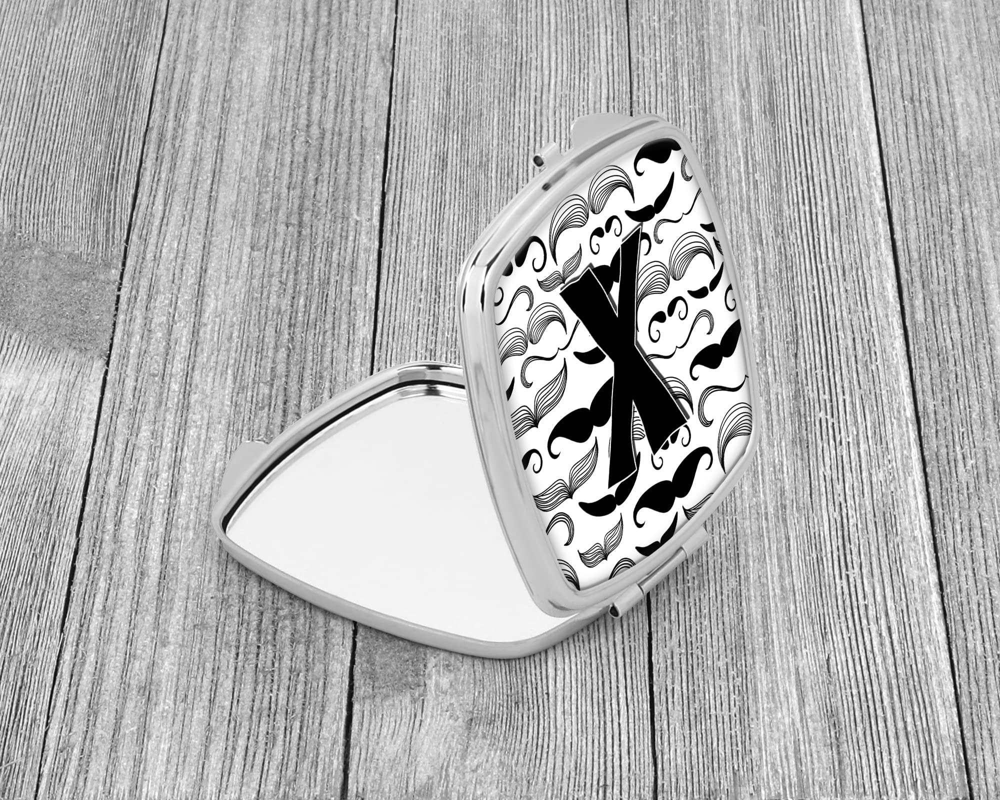 Caroline's Treasures CJ2009-XSCM Monogram Letter X Mustache Compact Mirror - Portable Folding Handheld Travel Makeup Mirror for Women & Girls, Perfect Gift for Cosmetics Touch-Ups On-The-Go (Home, Office, Purse, Travel)