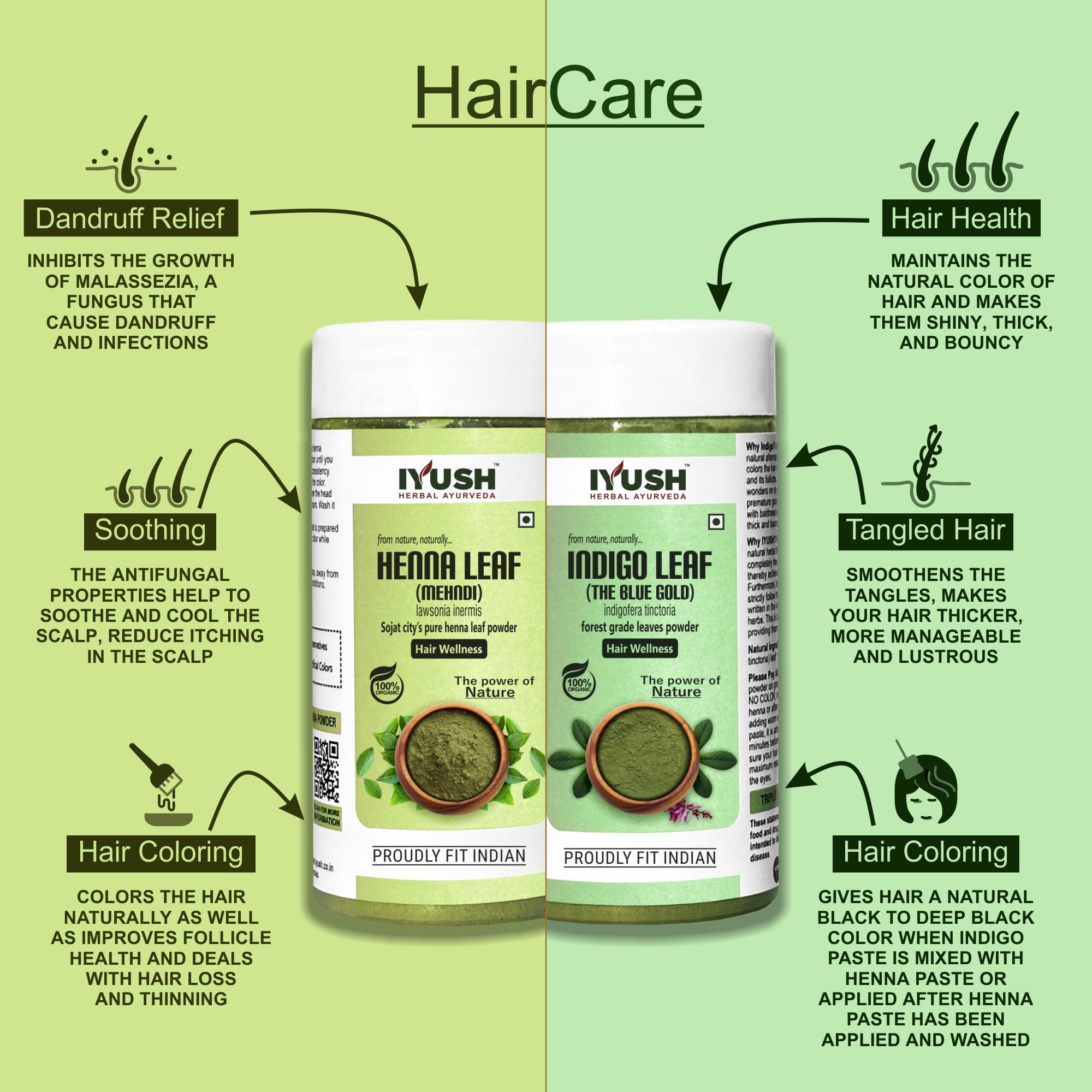 Organic IYUSH Herbal Ayurveda Henna & Indigo Powder Combo - 200g (100g Each) | Natural Hair Dye for Gray Coverage & Hair Coloring | Chemical-Free Herbal Hair Treatment | Perfect for DIY Hair Care & Natural Beauty Routines