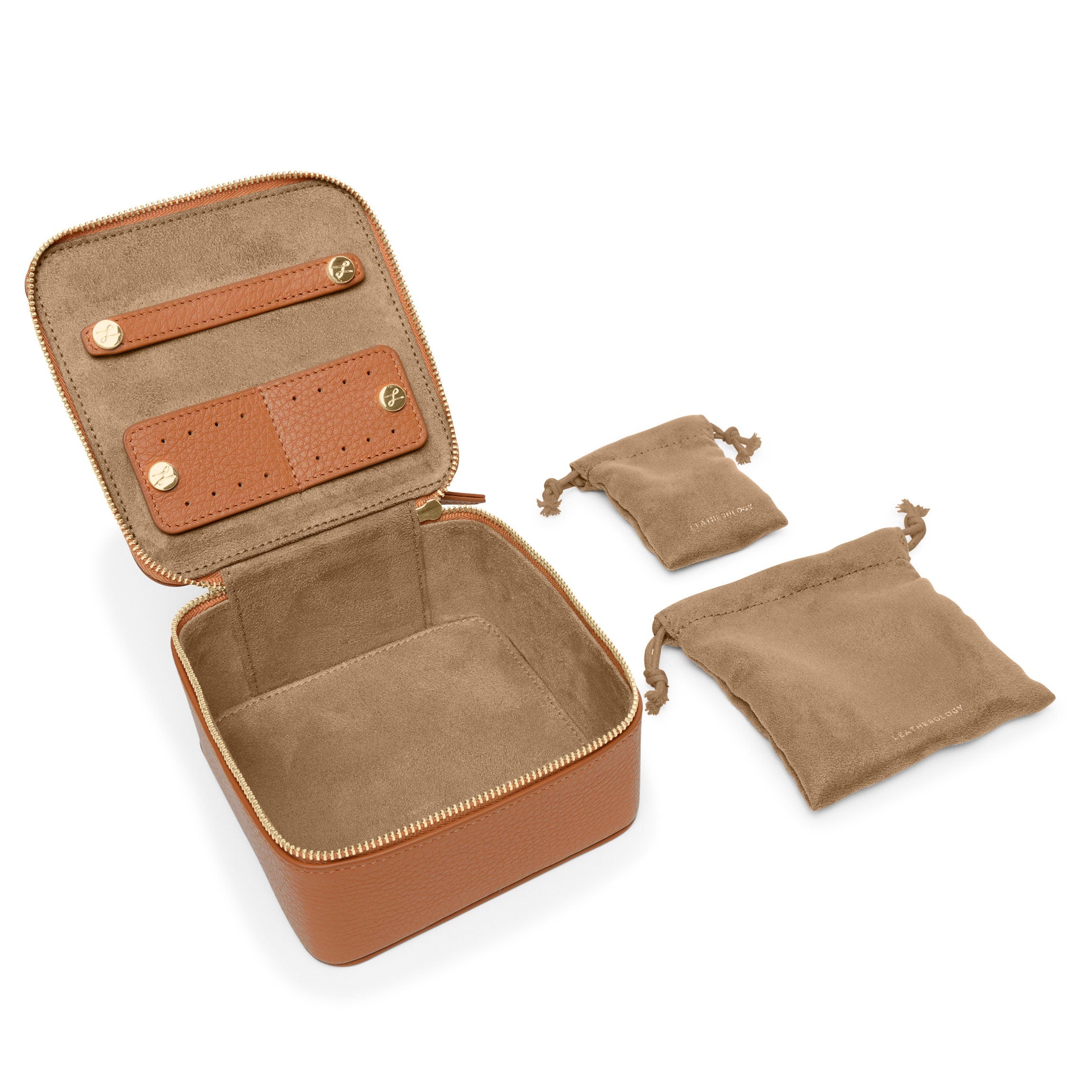 Premium Leather Jewelry Organizer - Medium Size in Cognac Brown | Perfect for Travel, Home & Gift Giving