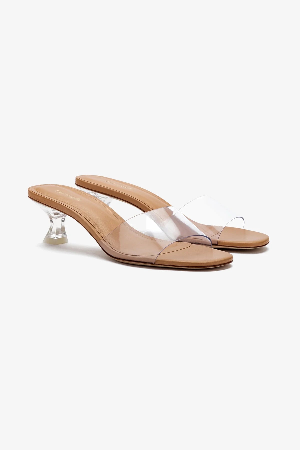 Vivi Tan Leather & Vinyl Lucite Mule Shoes - Comfortable Slip-On Heels for Women | Perfect for Office, Parties & Casual Outings