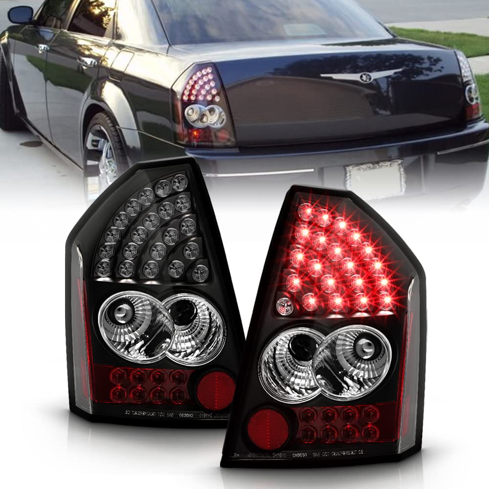 ACANII Black LED Tail Lights Brake Lamps Replacement for 2005-2007 Chrysler 300 (Excluding 300C) - Driver & Passenger Side - Enhance Night Visibility & Safety for Street Driving